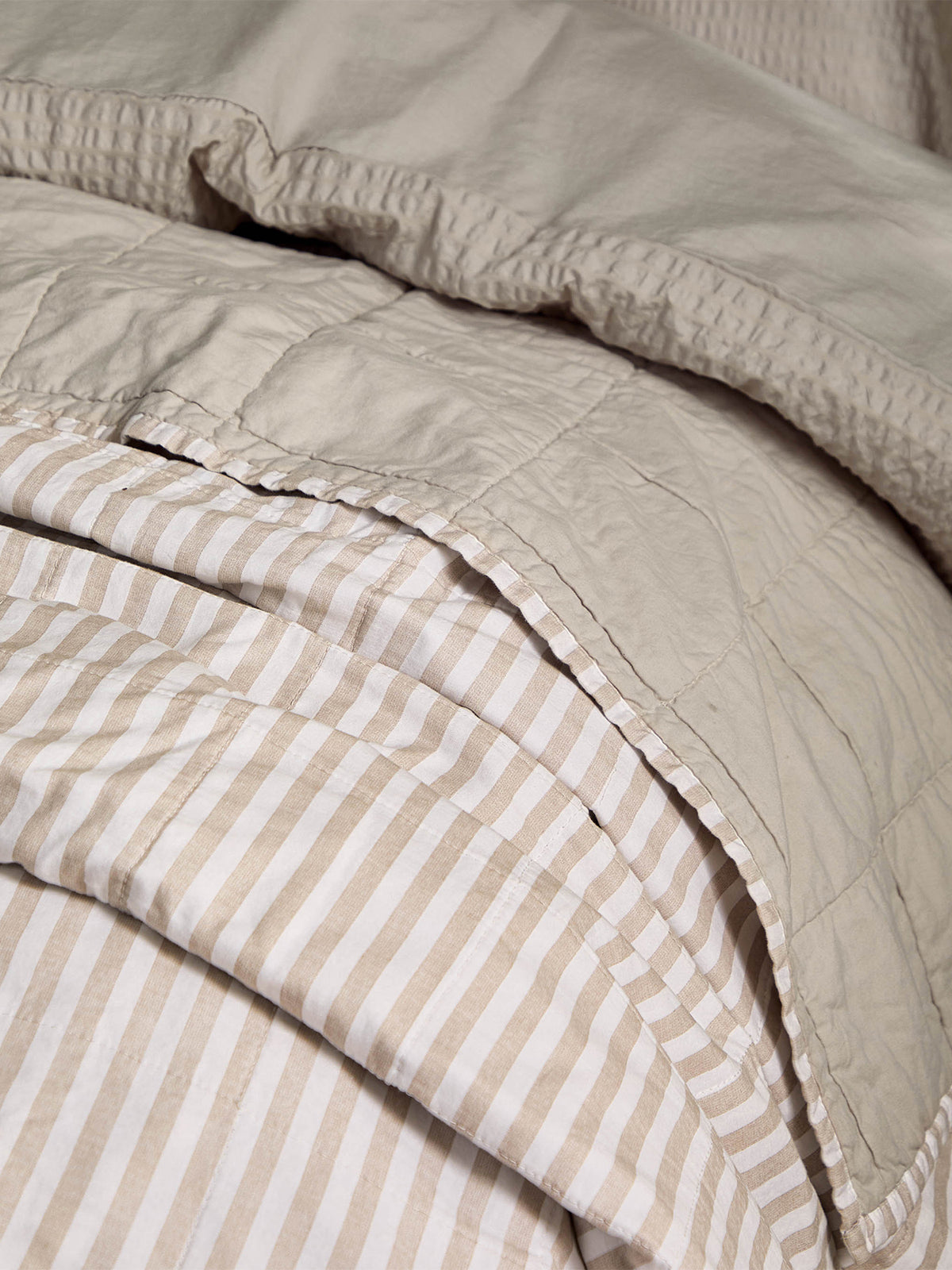 Cotton Hebden Stripe Bedspread 150 x 200cm - Natural / Stone