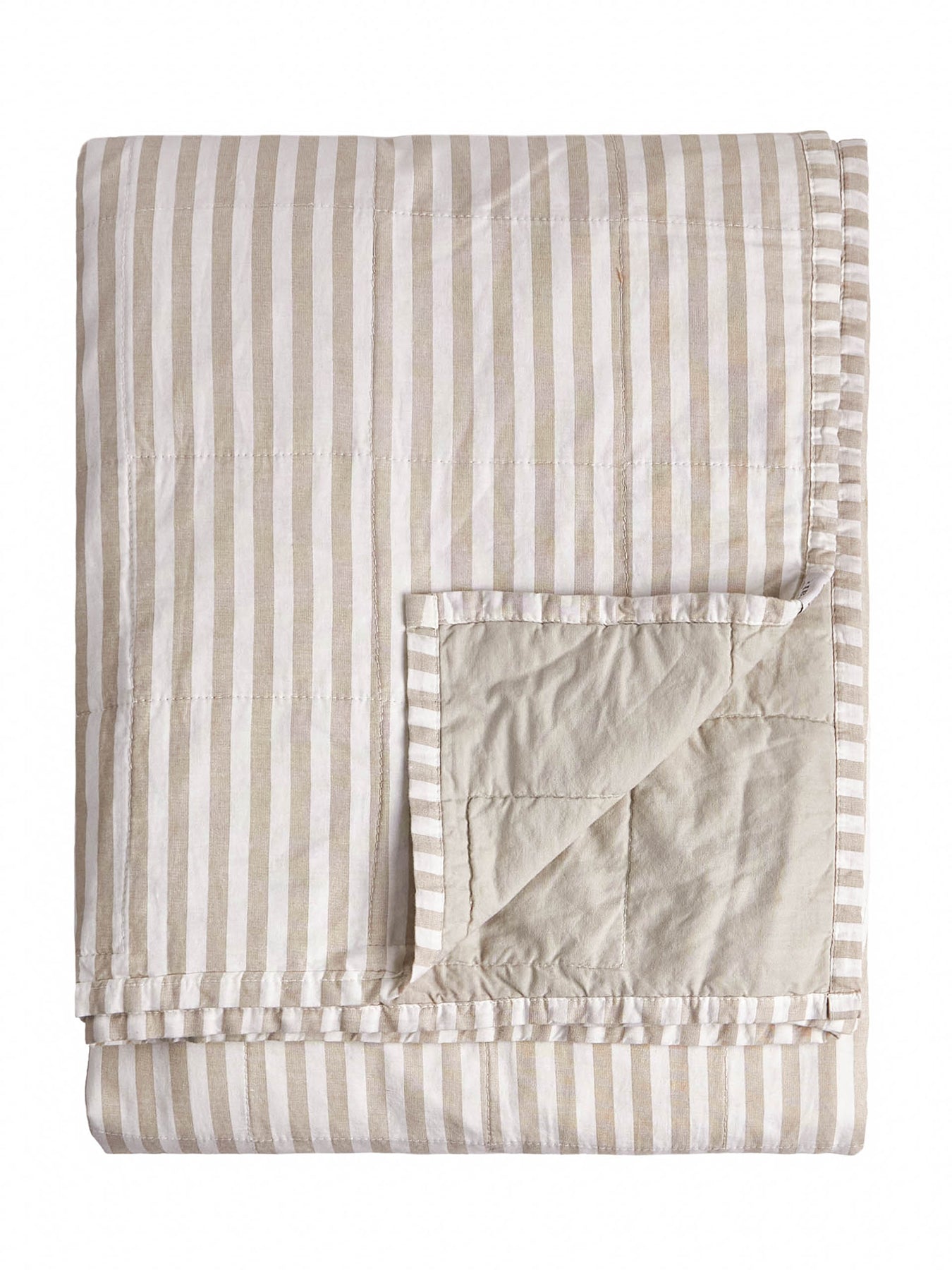 Cotton Hebden Stripe Bedspread 150 x 200cm - Natural / Stone