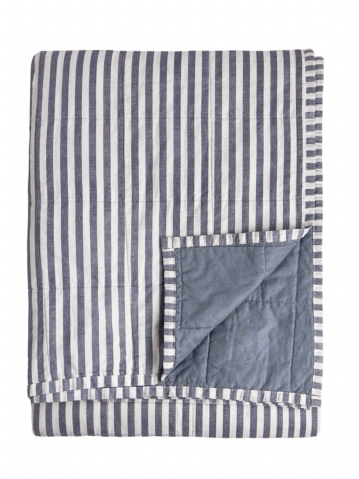 Cotton Hebden Stripe Bedspread 150 x 200cm - Navy / Denim Blue