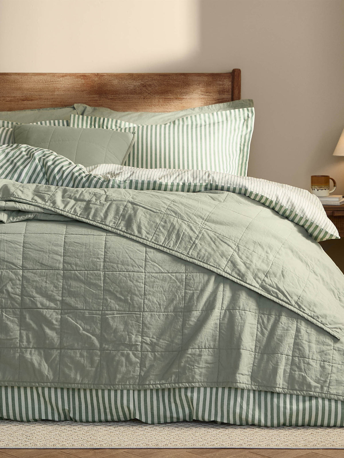 Cotton Hebden Washed Bedspread 150 x 200cm - Bay Green