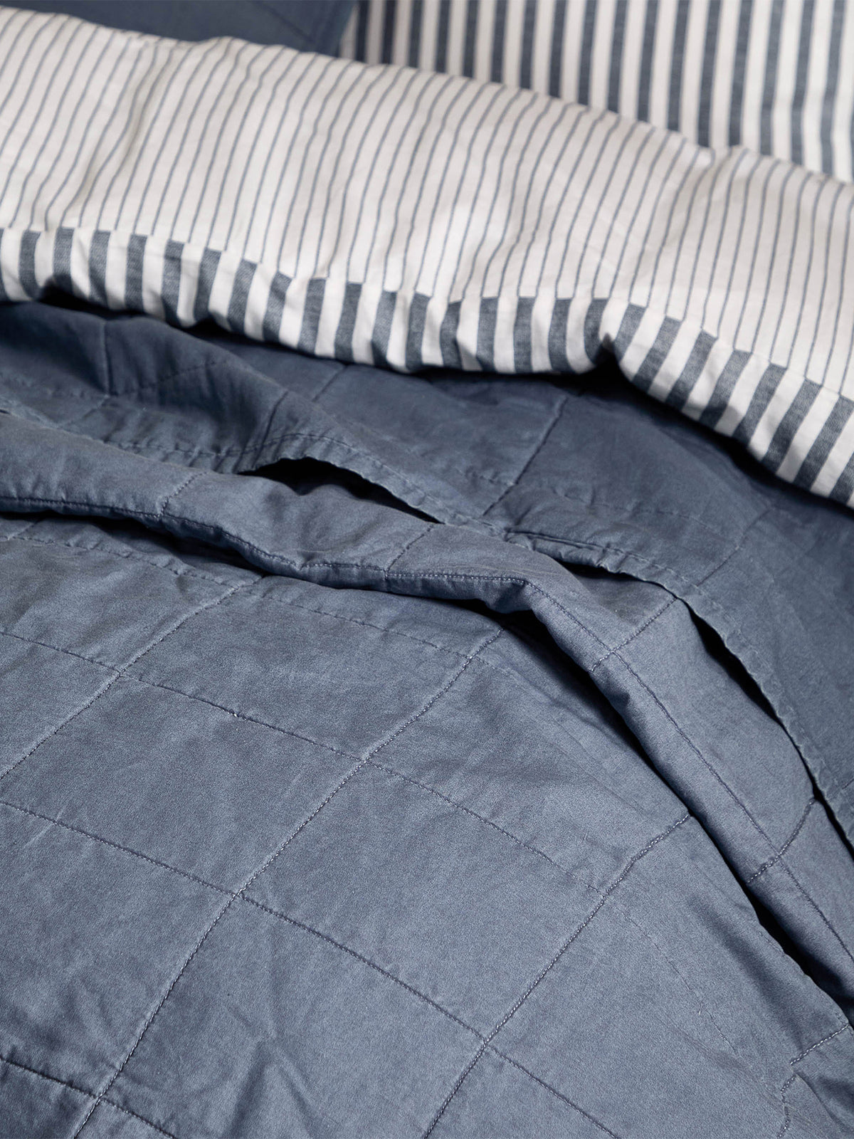 Cotton Hebden Washed Bedspread 150 x 200cm - Denim Blue