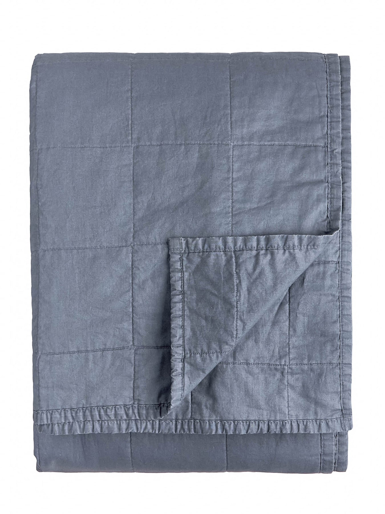 Cotton Hebden Washed Bedspread 150 x 200cm - Denim Blue
