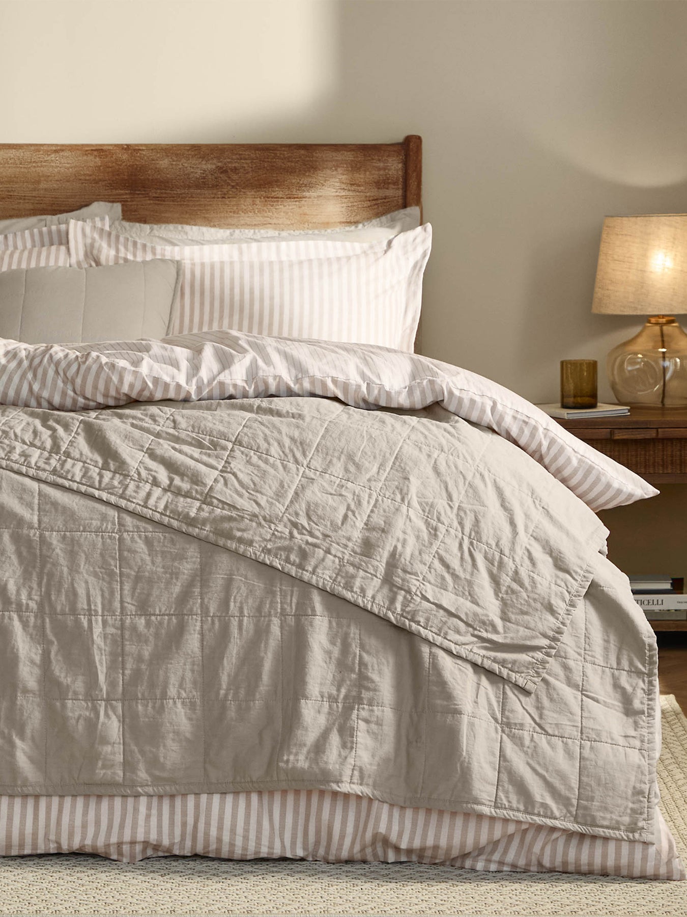 Cotton Hebden Washed Bedspread 150 x 200cm - Stone