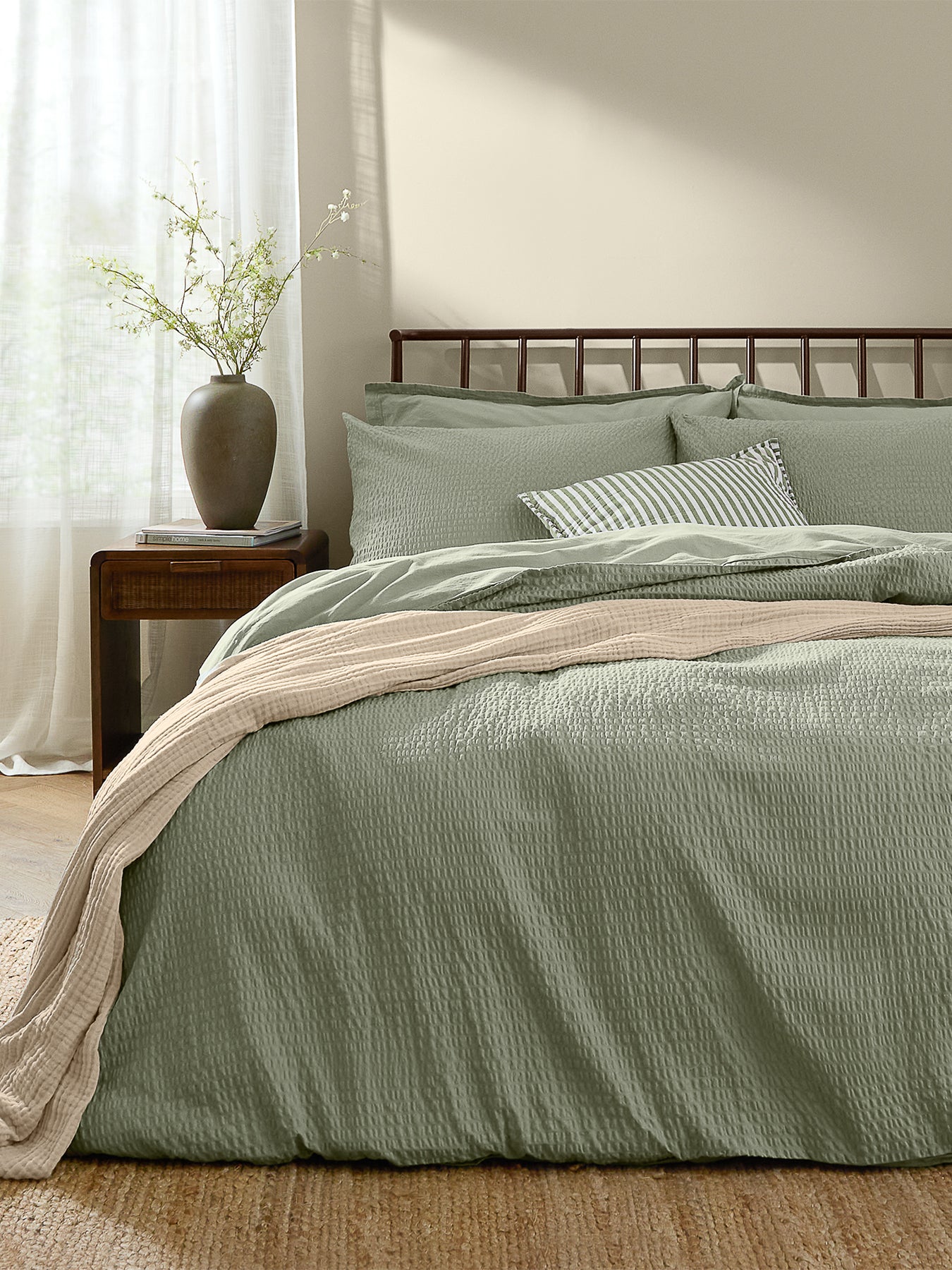 Cotton Hebden Relaxed Seersucker King Duvet Set - Bay Green