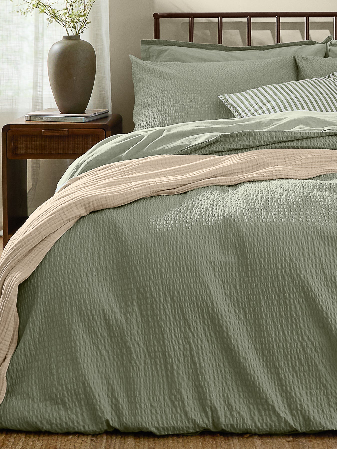 Cotton Hebden Relaxed Seersucker King Duvet Set - Bay Green