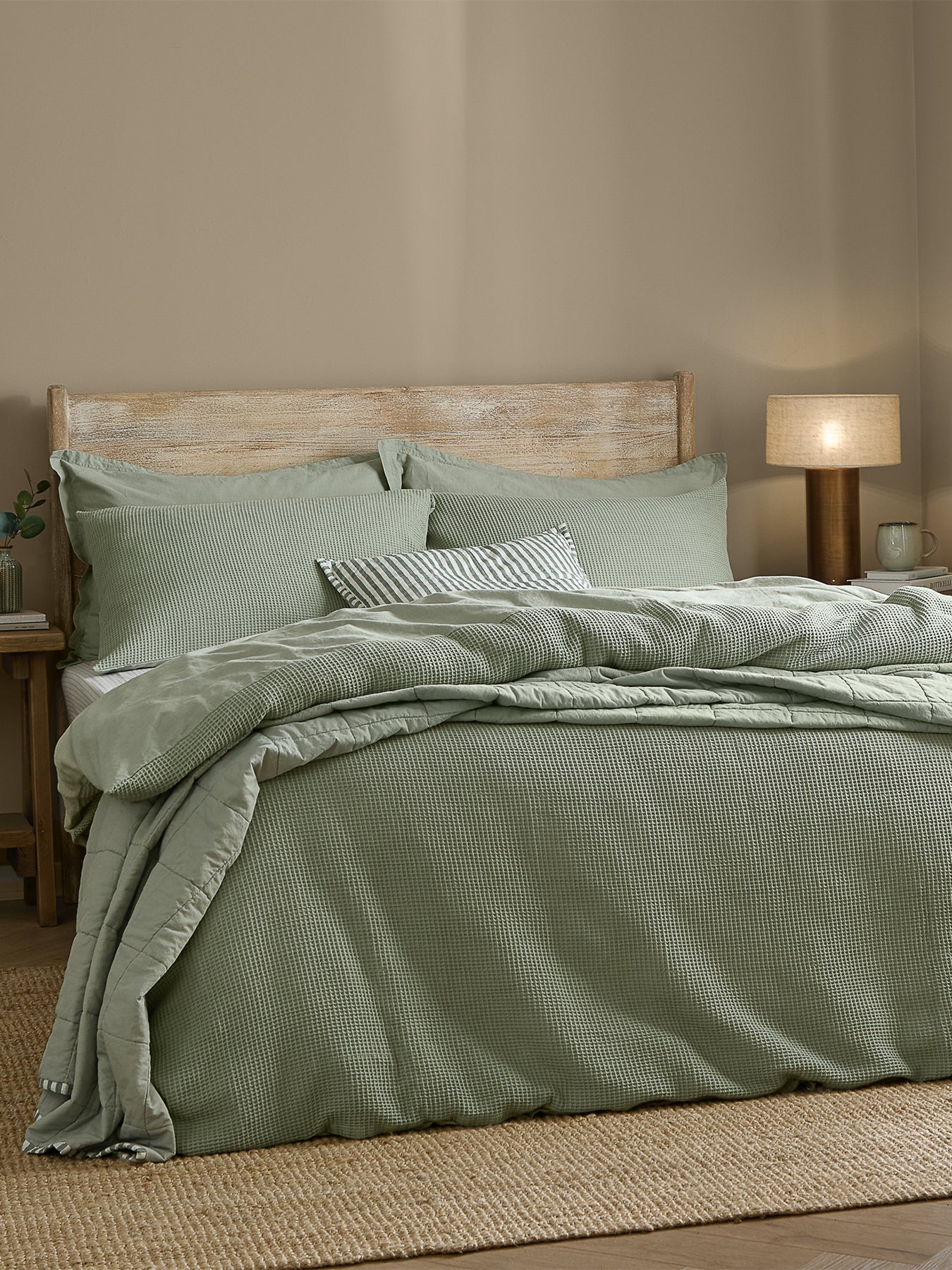 Cotton Hebden Relaxed Waffle King Duvet Set - Bay Green