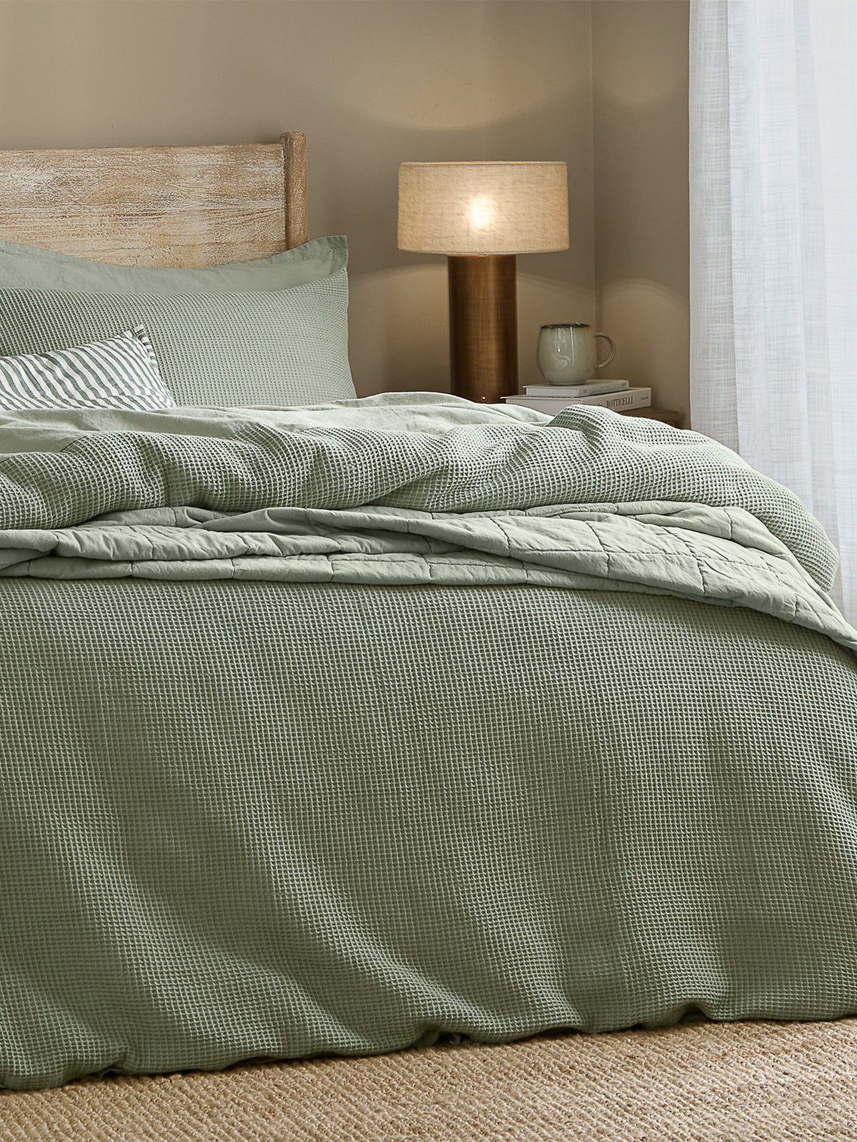 Cotton Hebden Relaxed Waffle Super King Duvet Set - Bay Green