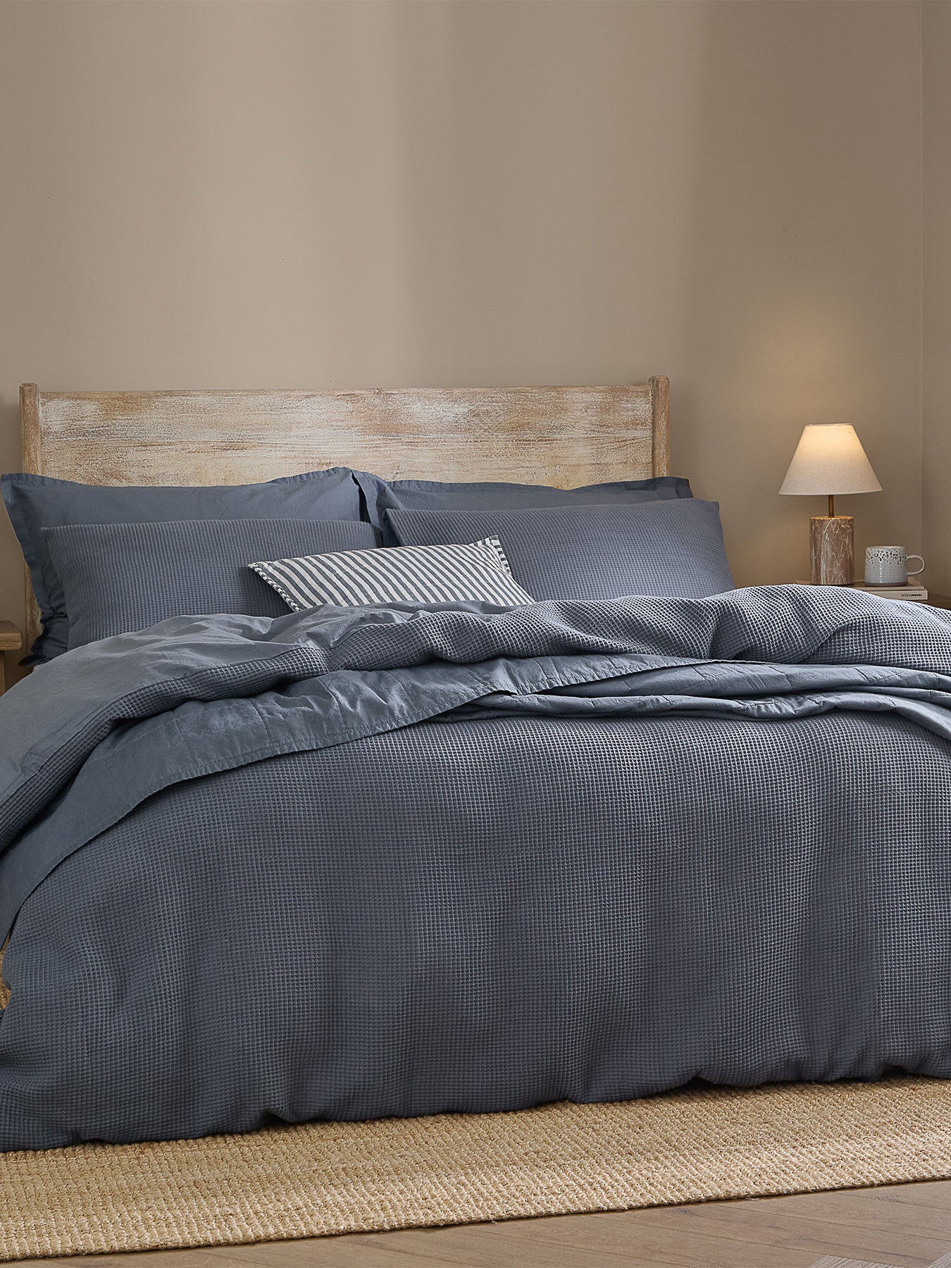 Cotton Hebden Relaxed Waffle King Duvet Set - Denim Blue