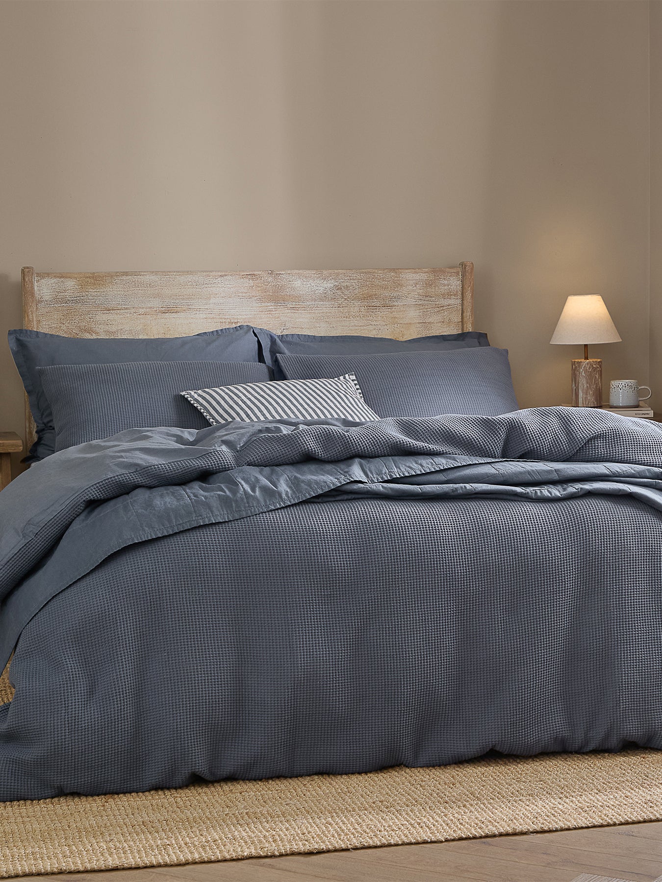 Cotton Hebden Relaxed Waffle Super King Duvet Set - Denim Blue