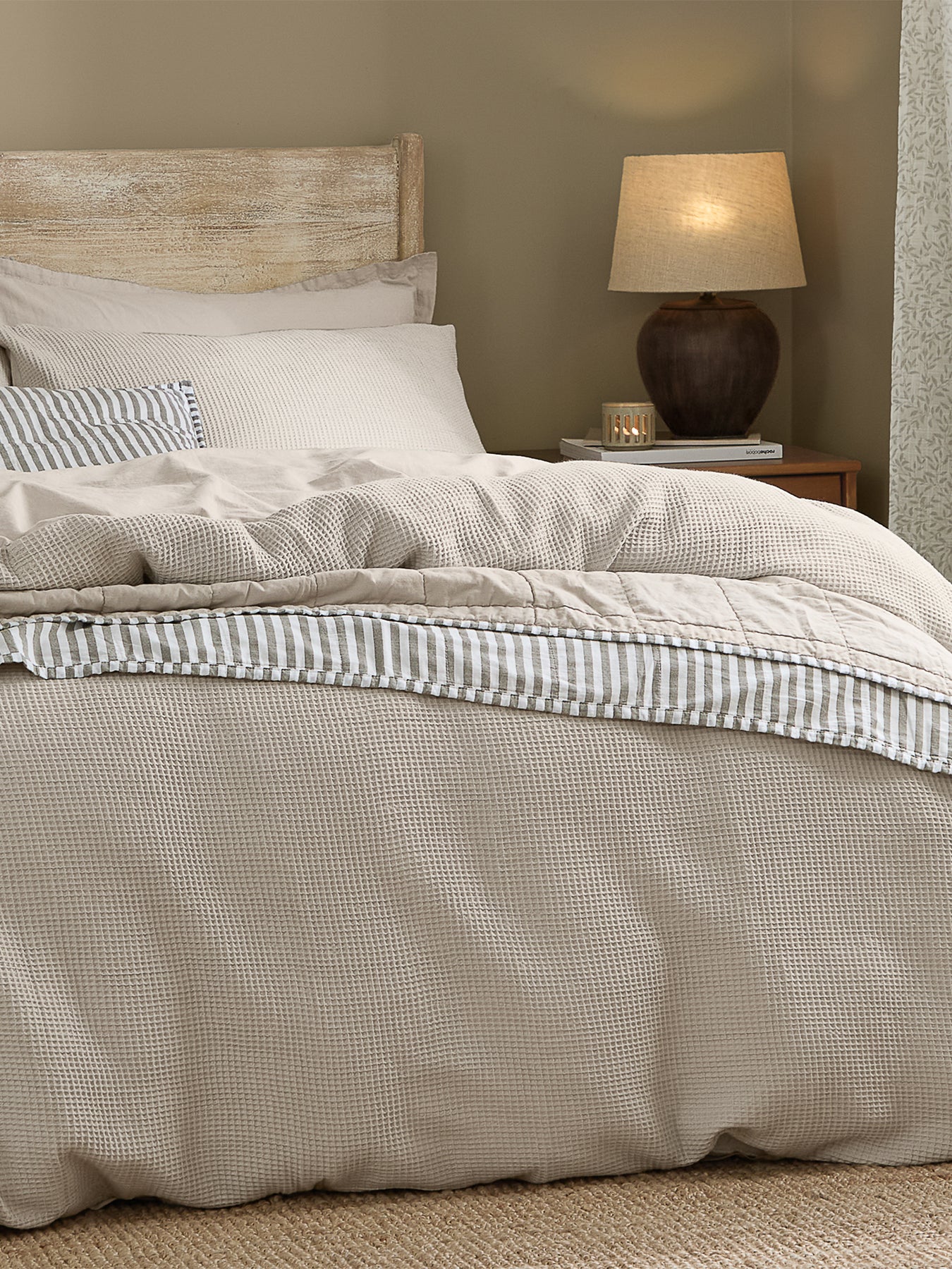 Cotton Hebden Relaxed Waffle Double Duvet Set - Stone