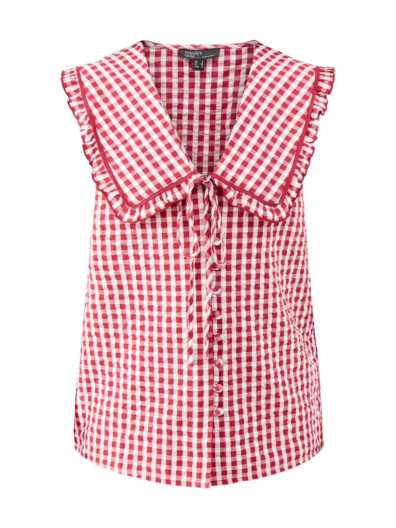 Blair Ruffle Collar Button Through Top Red