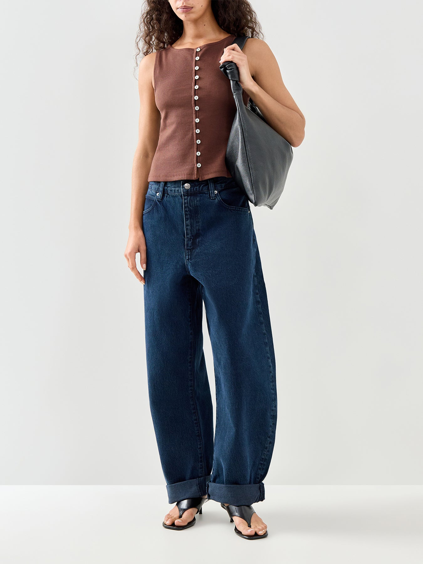 Slash Neck Cropped Waistcoat Brown
