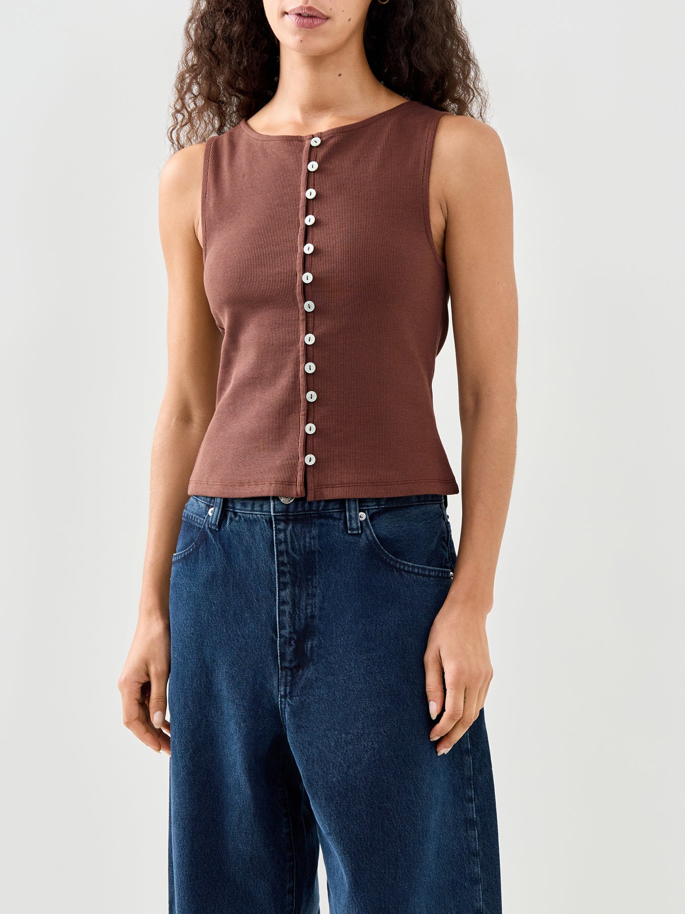 Slash Neck Cropped Waistcoat Brown
