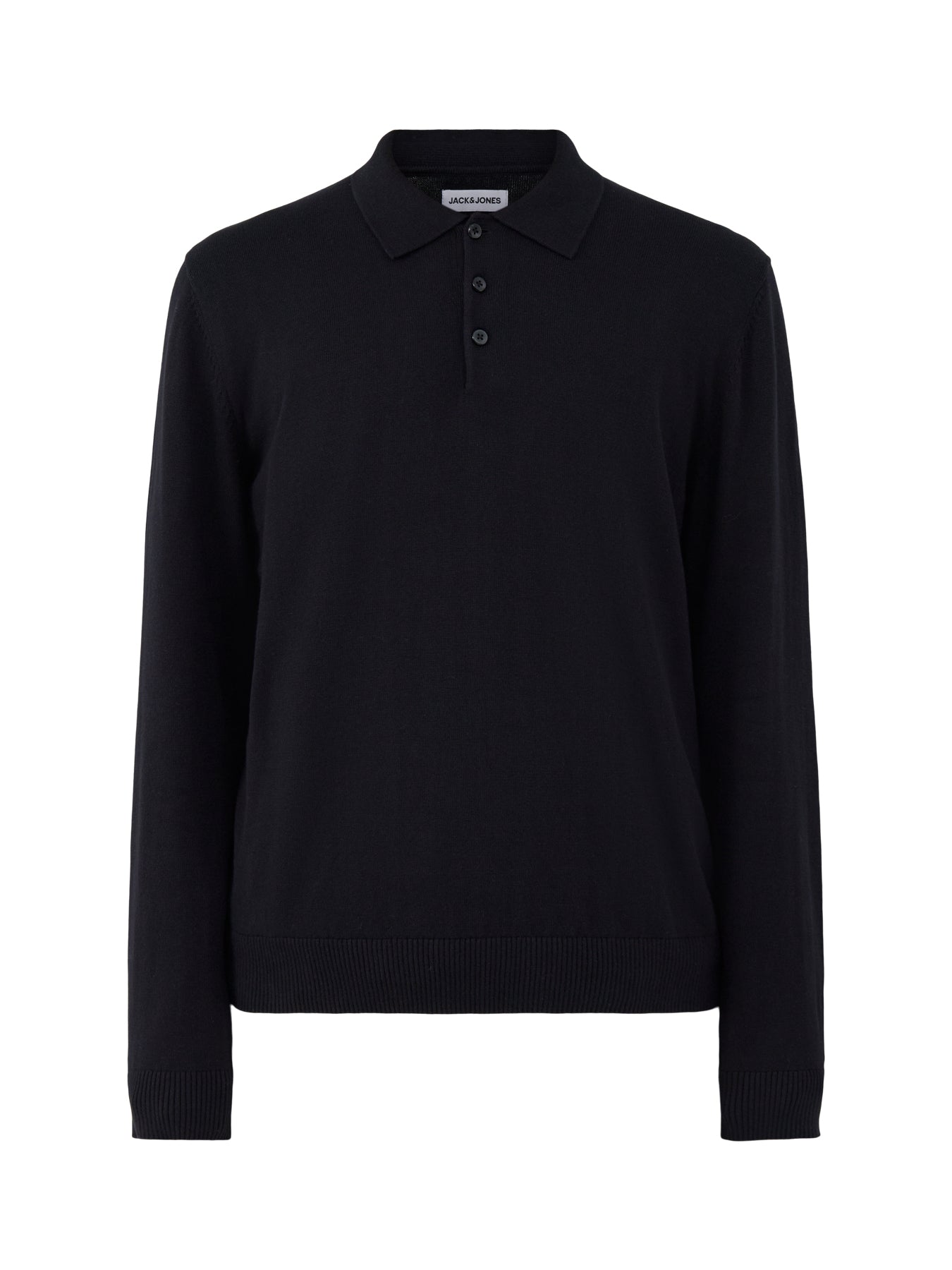 Organic Cotton Knitted Long-Sleeved Polo Shirt - Black