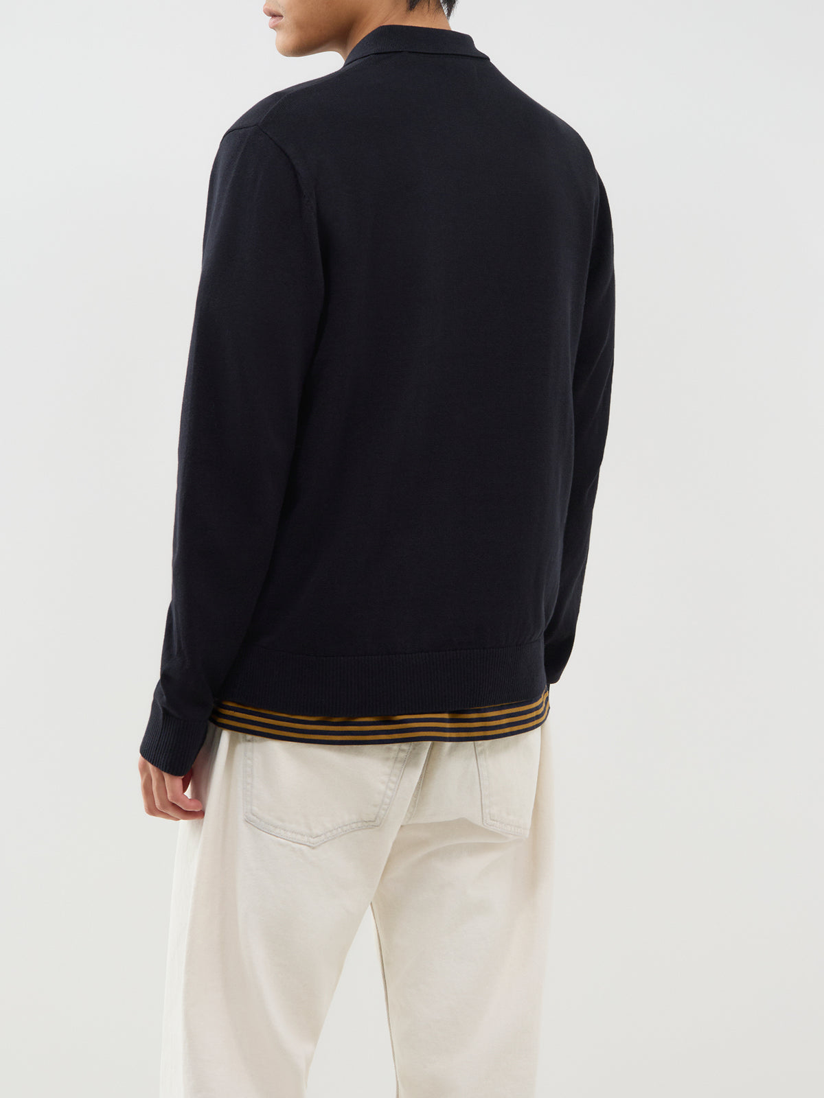 Organic Cotton Knitted Long-Sleeved Polo Shirt - Black