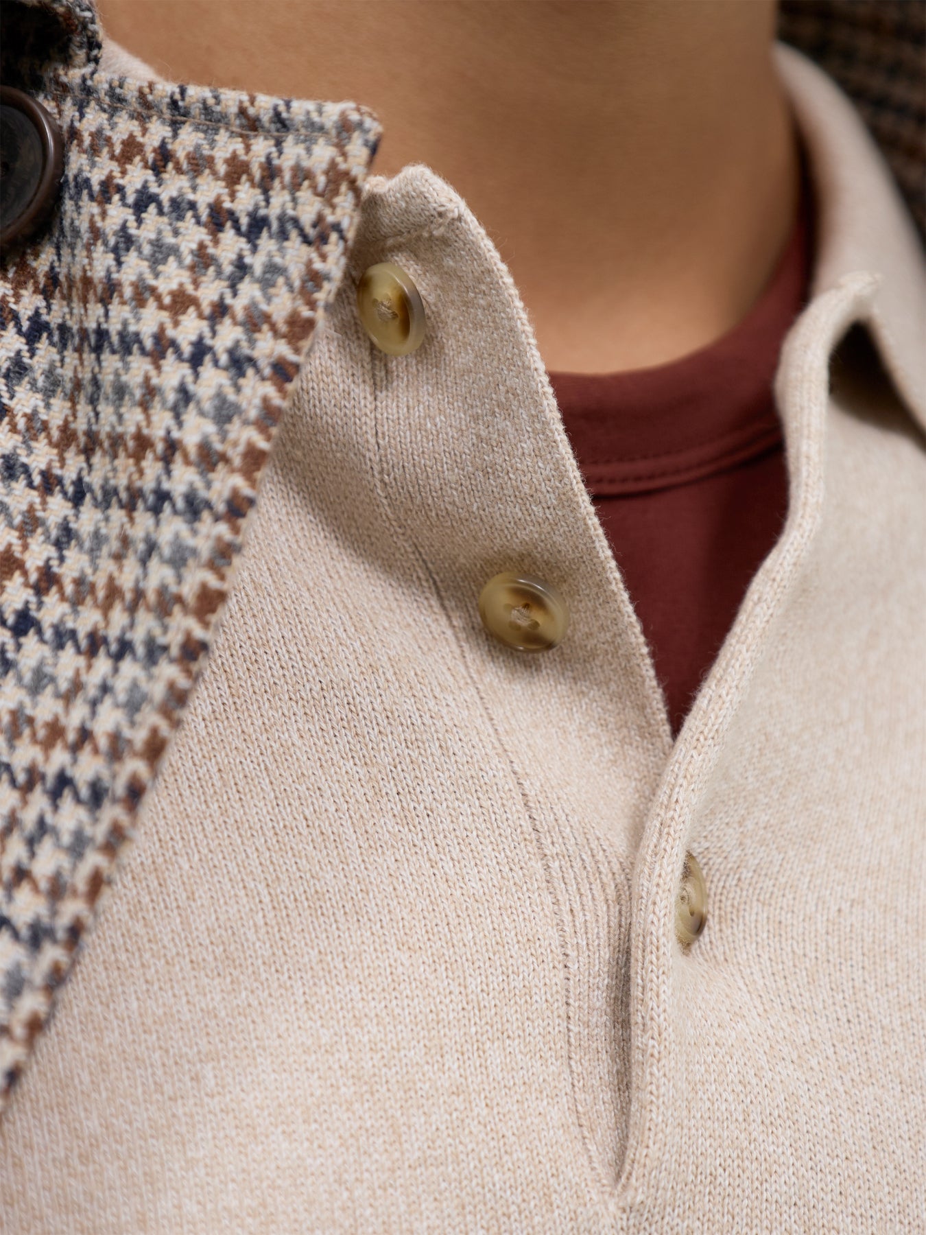 Organic Cotton Knitted Long-Sleeved Polo Shirt - Moonbeam Twisted