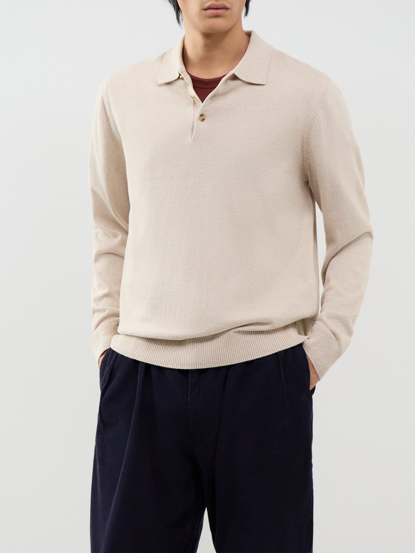 Organic Cotton Knitted Long-Sleeved Polo Shirt - Moonbeam Twisted