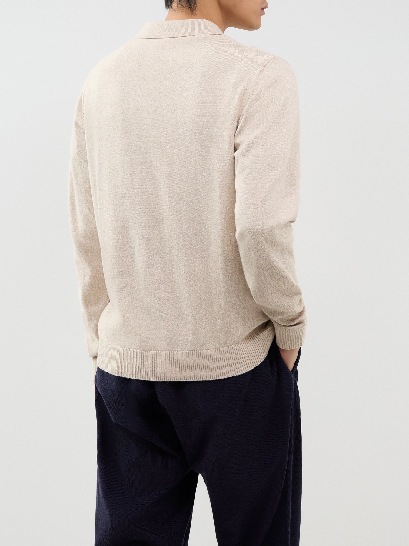 Organic Cotton Knitted Long-Sleeved Polo Shirt - Moonbeam Twisted
