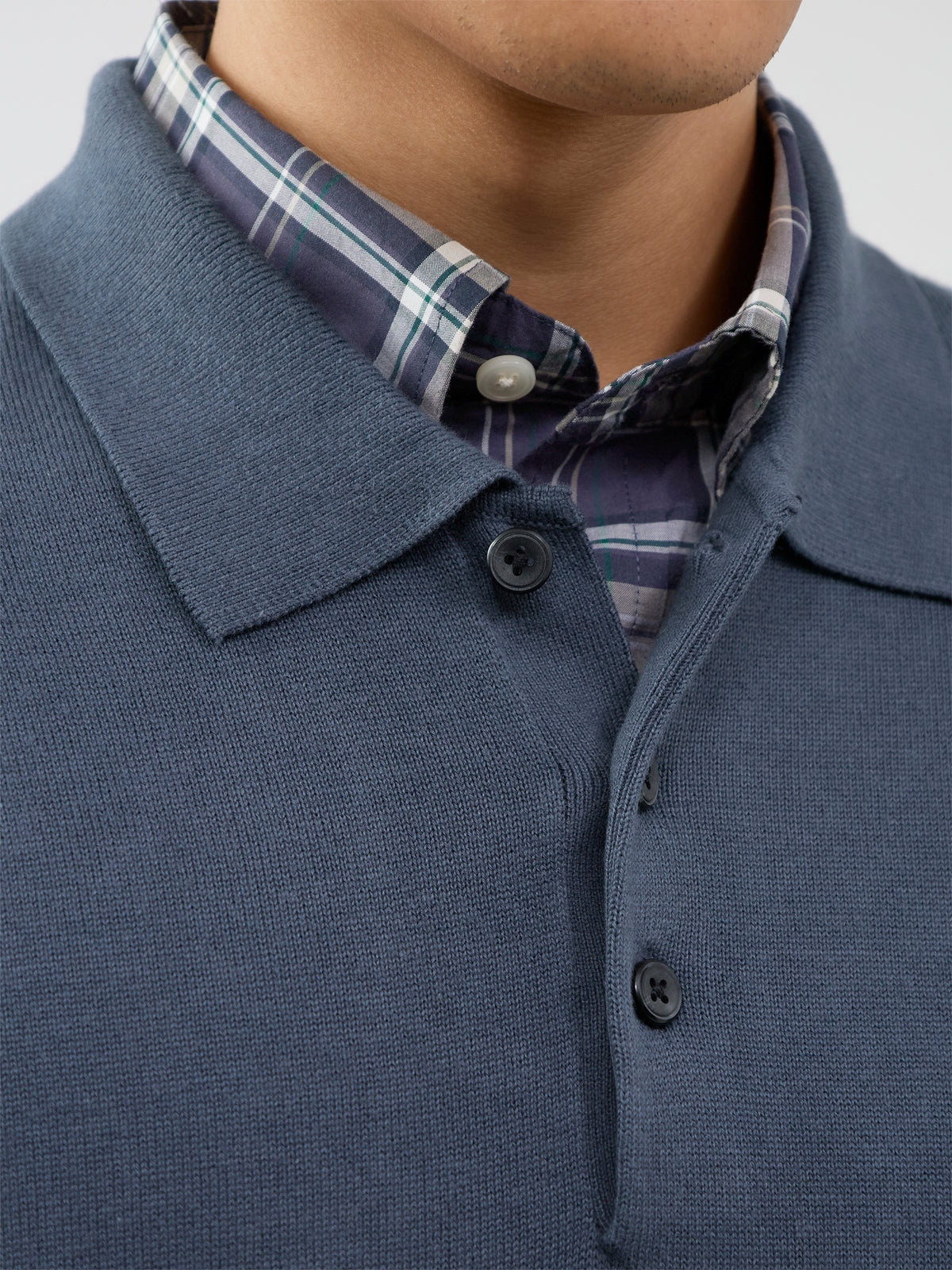 Organic Cotton Knitted Long-Sleeved Polo Shirt - Turbulence