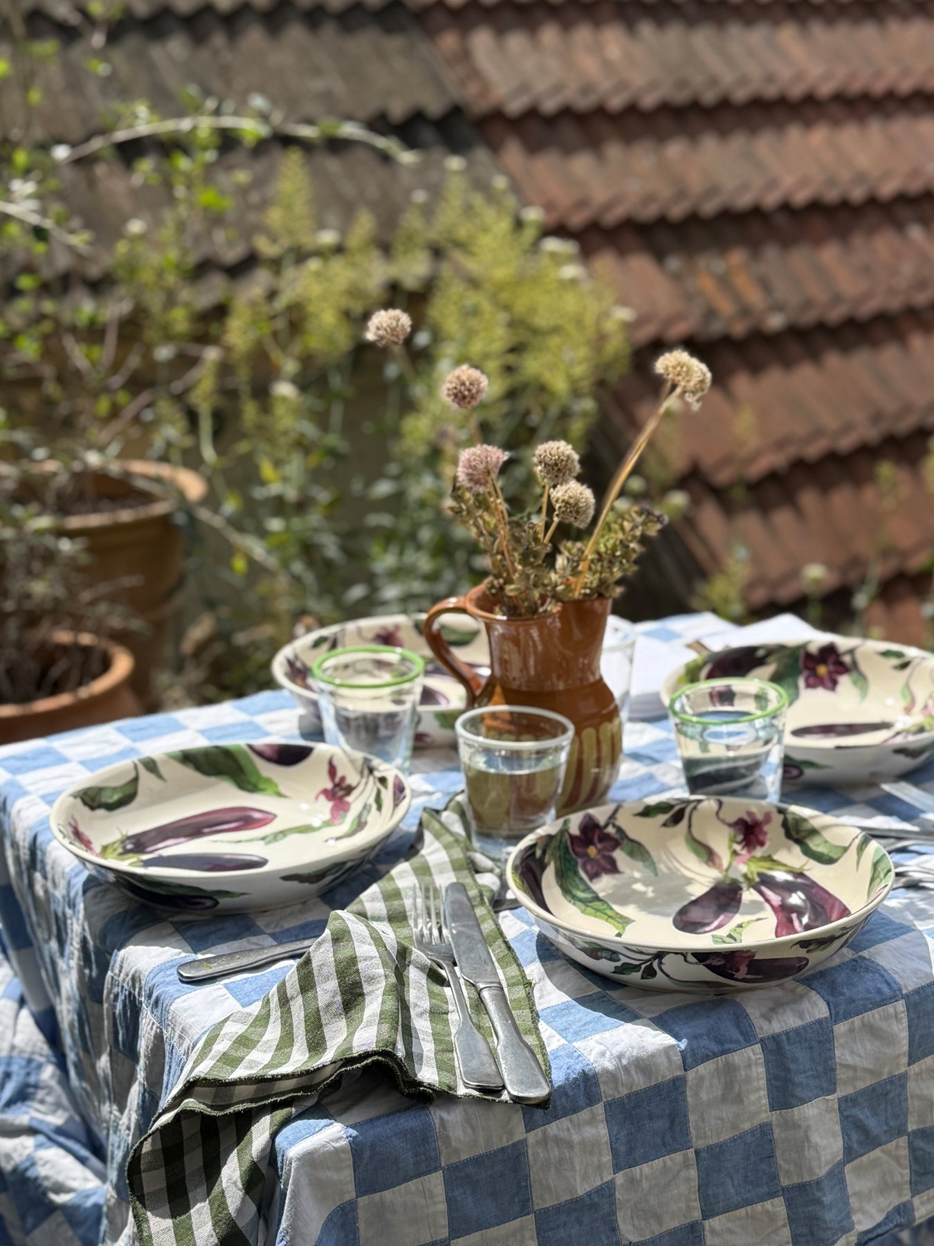 Aubergine and Flowers Medium Pasta Bowl