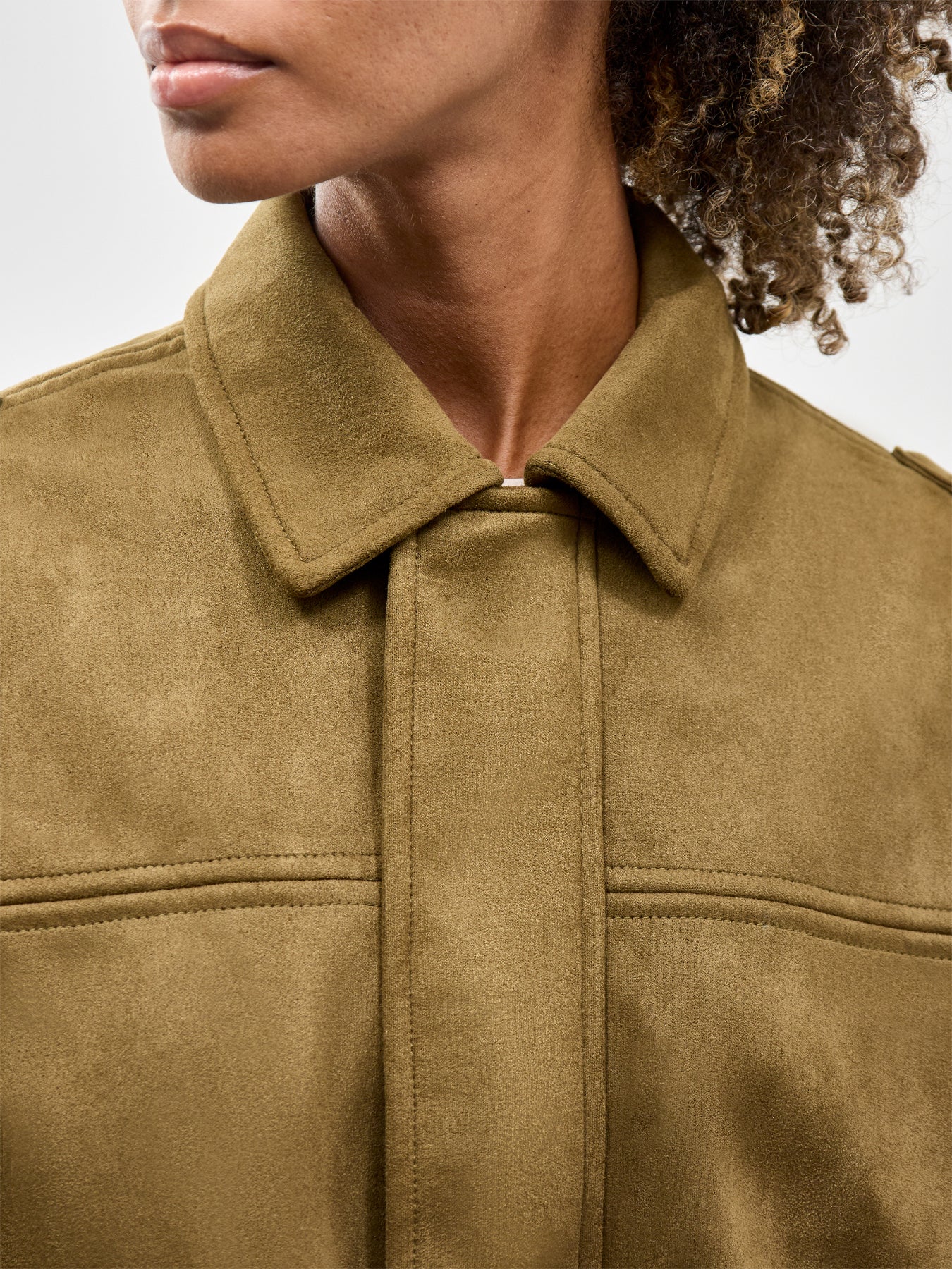 Faux Suede Bomber Jacket Olive