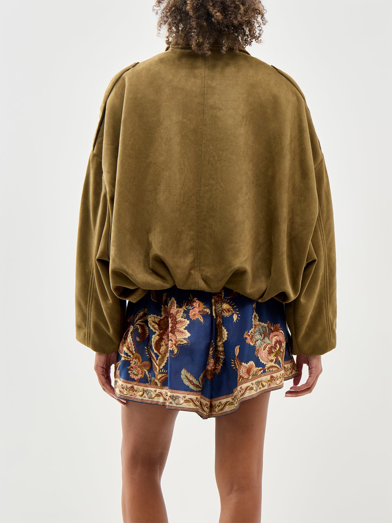 Faux Suede Bomber Jacket Olive