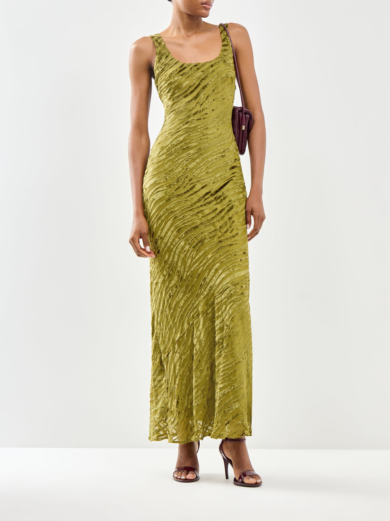 Kendall Scoop Devoré Maxi Dress Green
