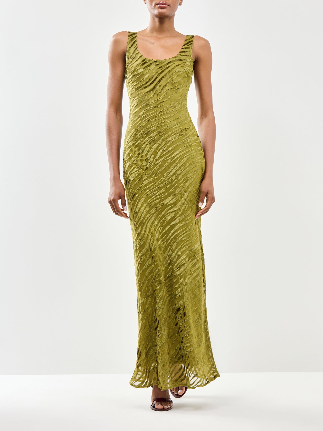 Kendall Scoop Devoré Maxi Dress Green