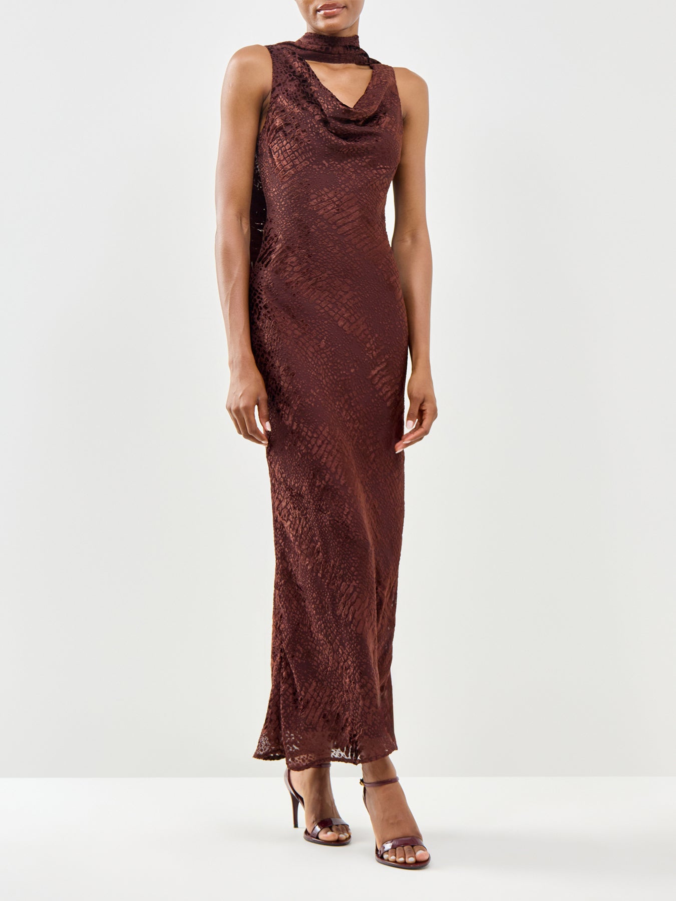 Ainsley Cowl Neck Maxi Slip Dress Brown