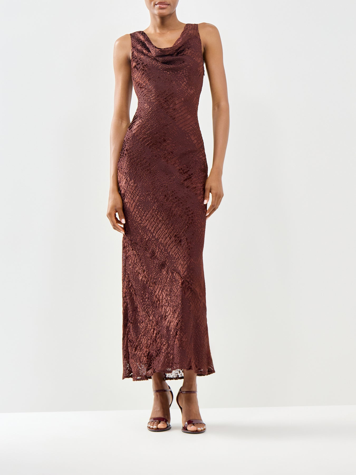 Ainsley Cowl Neck Maxi Slip Dress Brown
