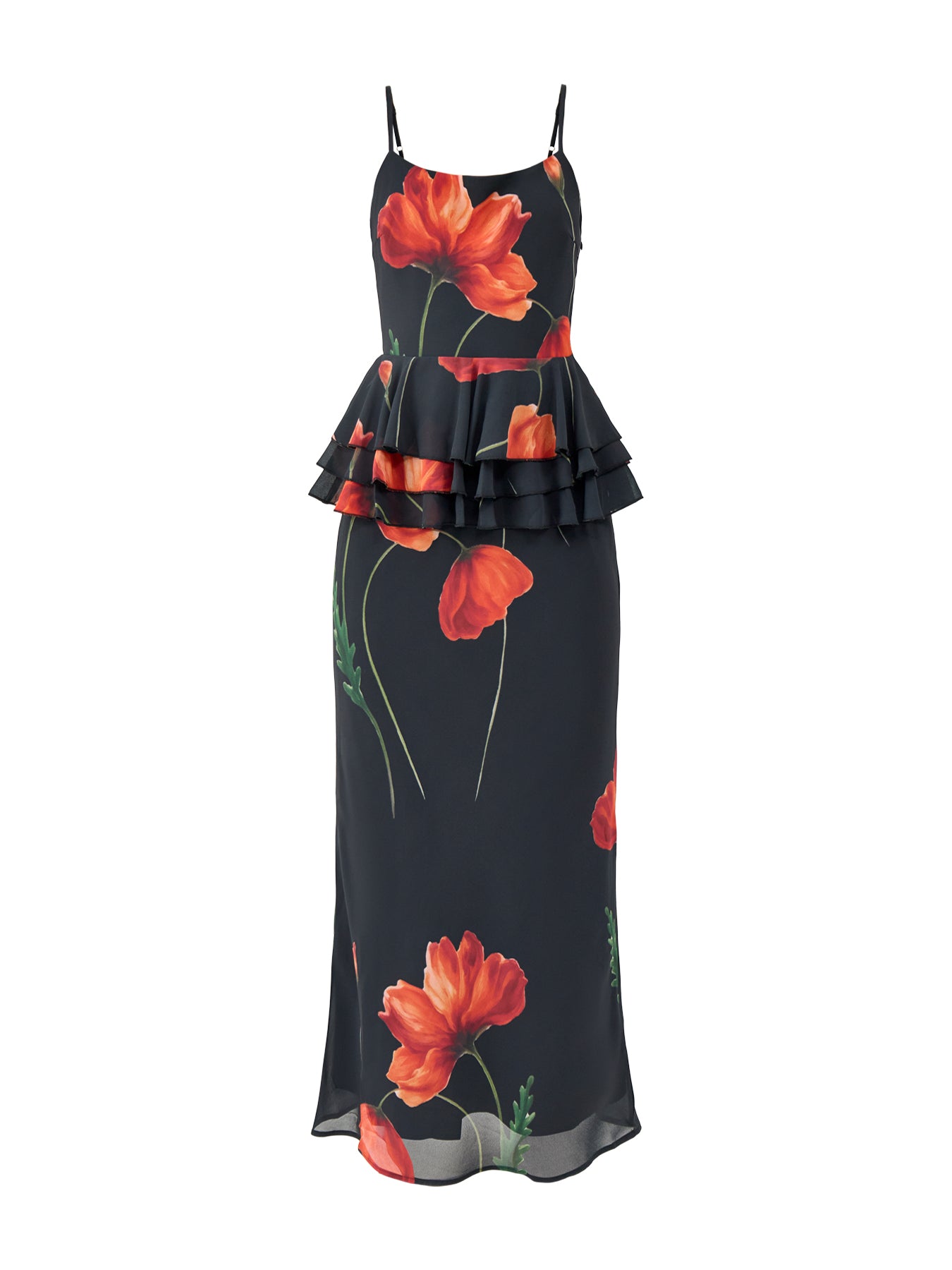 Rosie Peplum Ruffle Midaxi Dress Black