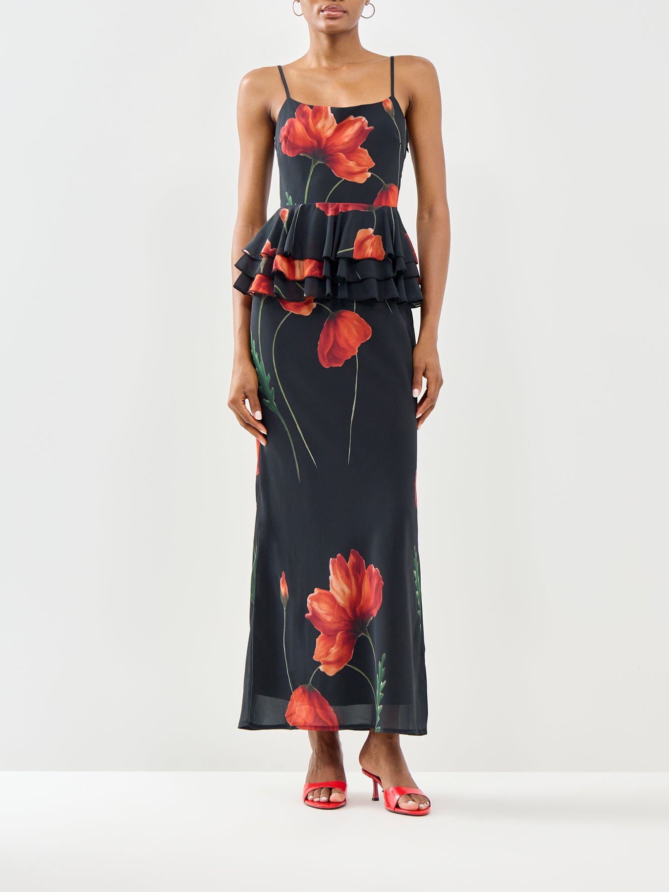 Rosie Peplum Ruffle Midaxi Dress Black