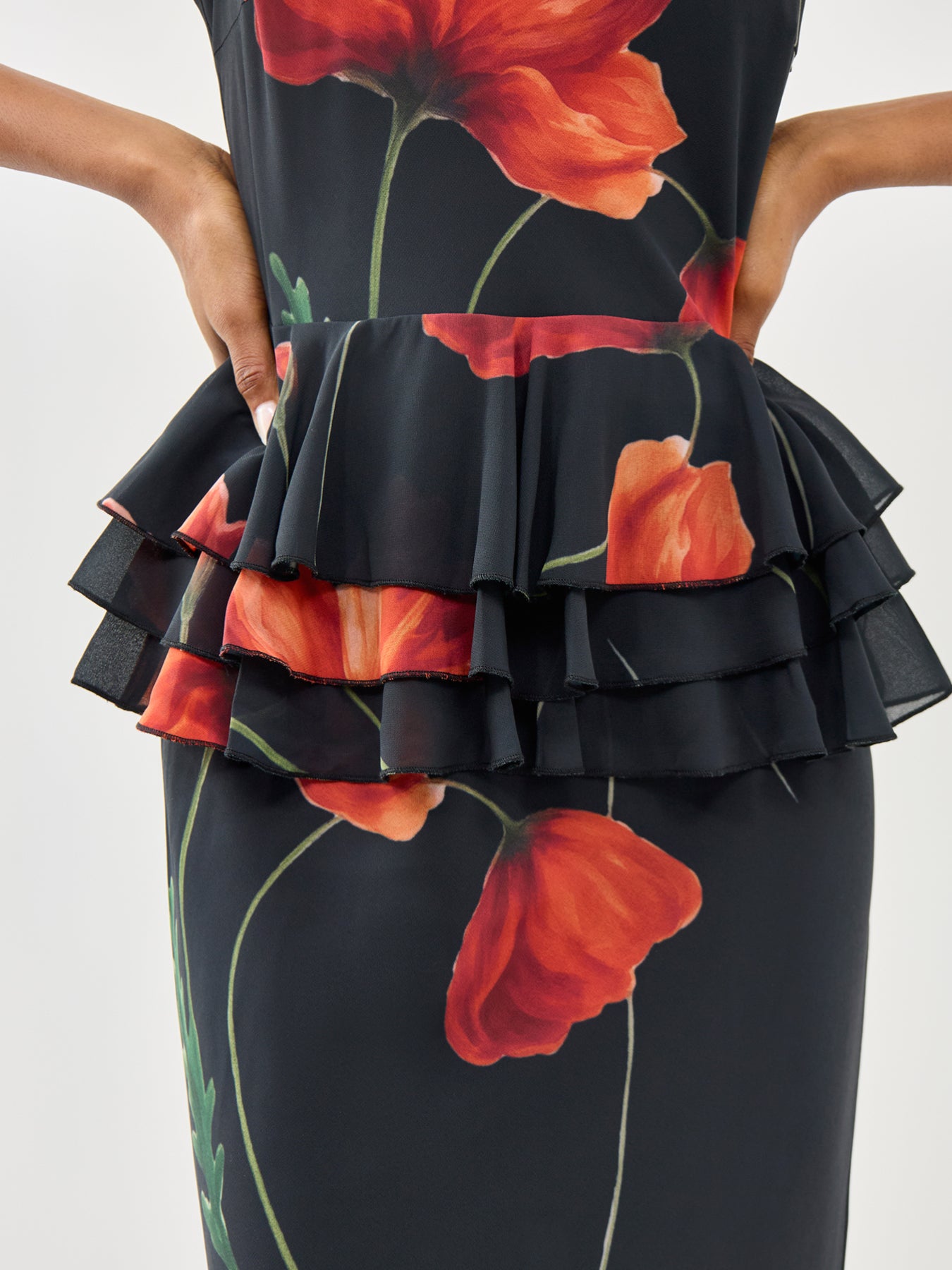 Rosie Peplum Ruffle Midaxi Dress Black