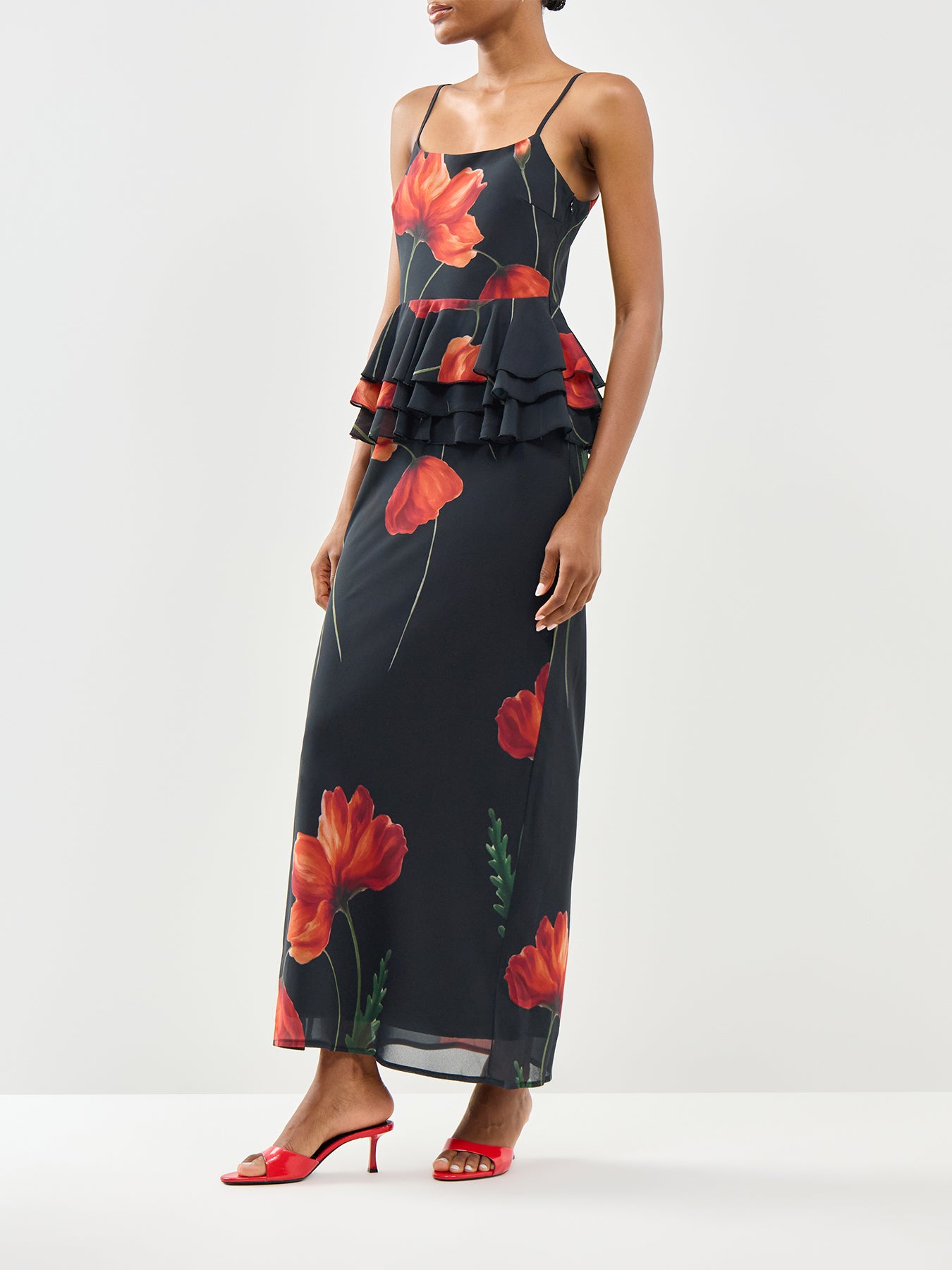 Rosie Peplum Ruffle Midaxi Dress Black