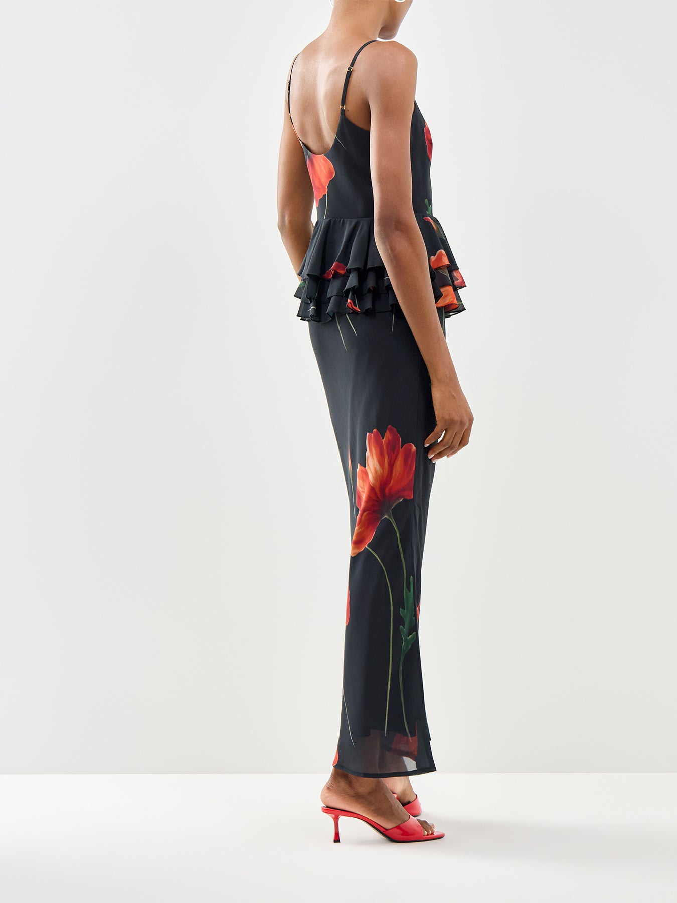 Rosie Peplum Ruffle Midaxi Dress Black