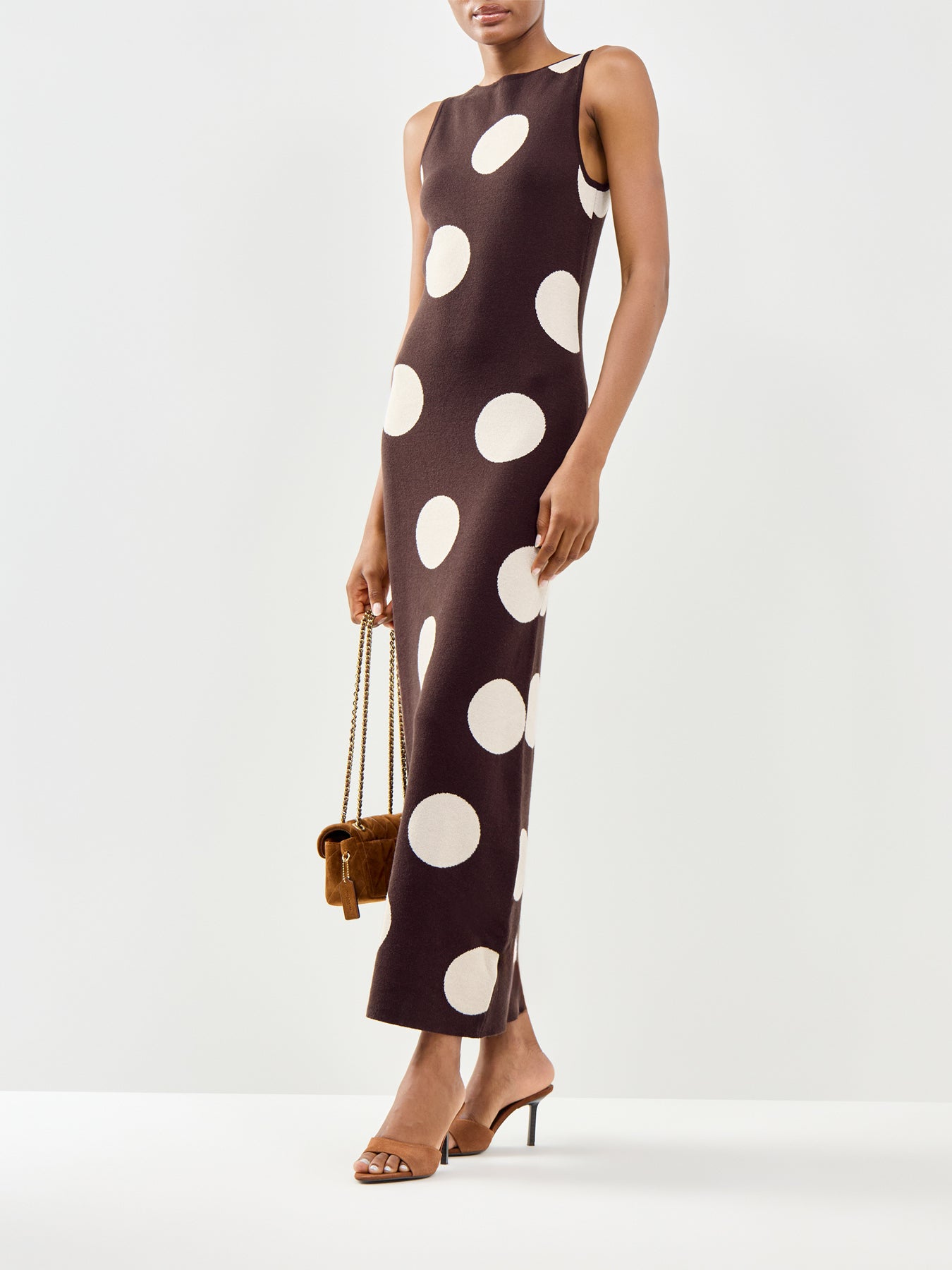 Sarover Polka Dot Maxi Slip Dress Brown