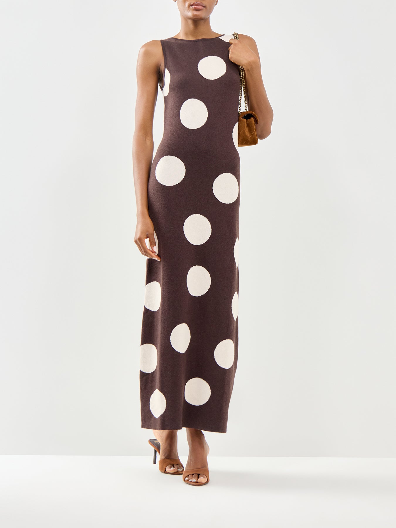 Sarover Polka Dot Maxi Slip Dress Brown