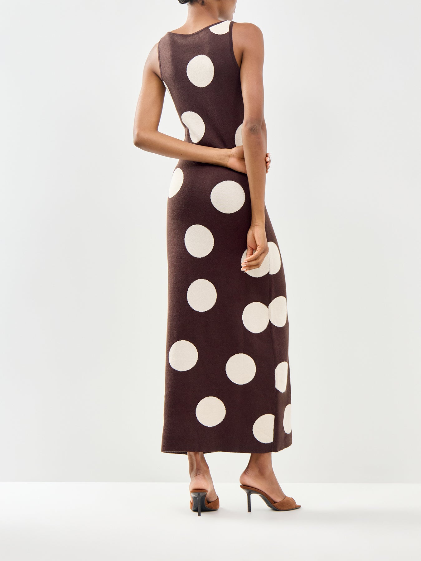 Sarover Polka Dot Maxi Slip Dress Brown