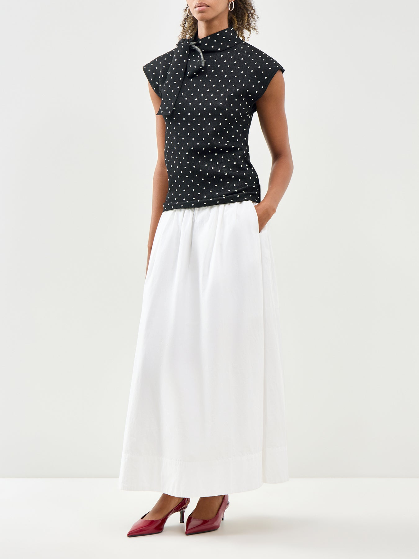 Bonnie Polka Dot High Neck Top Black
