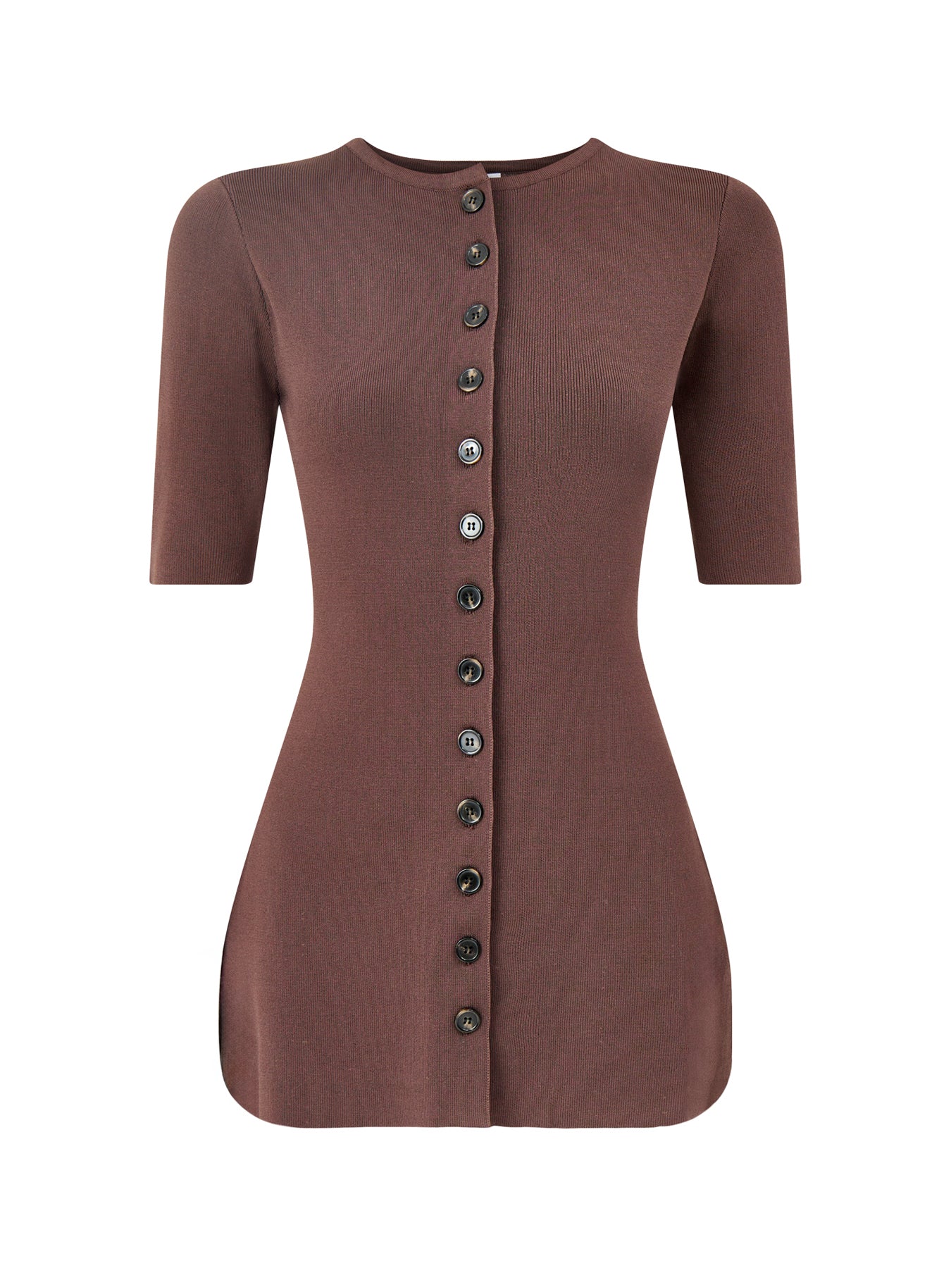 Lilah Longline Knit Short Sleeve Cardigan Brown