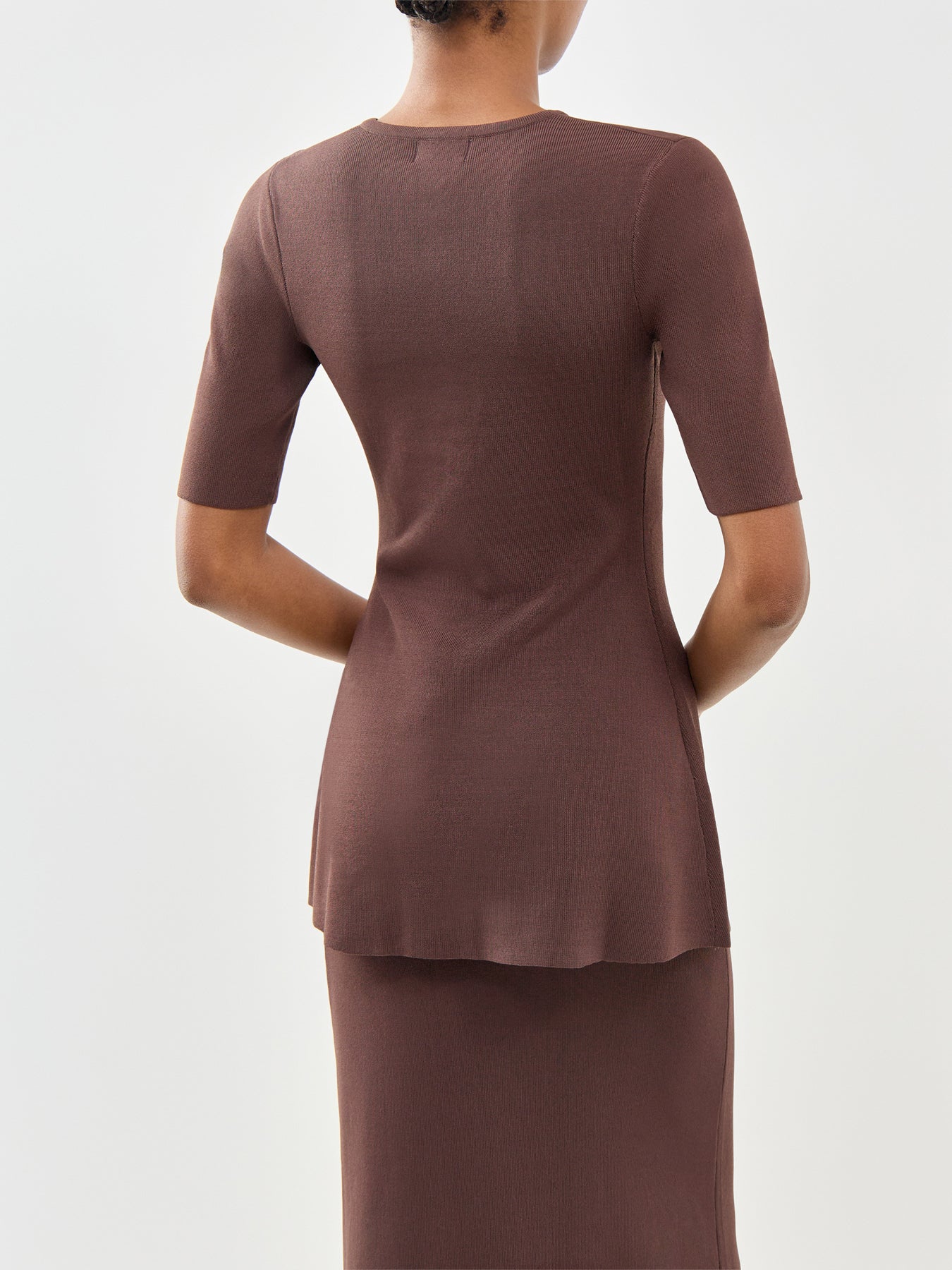Lilah Longline Knit Short Sleeve Cardigan Brown