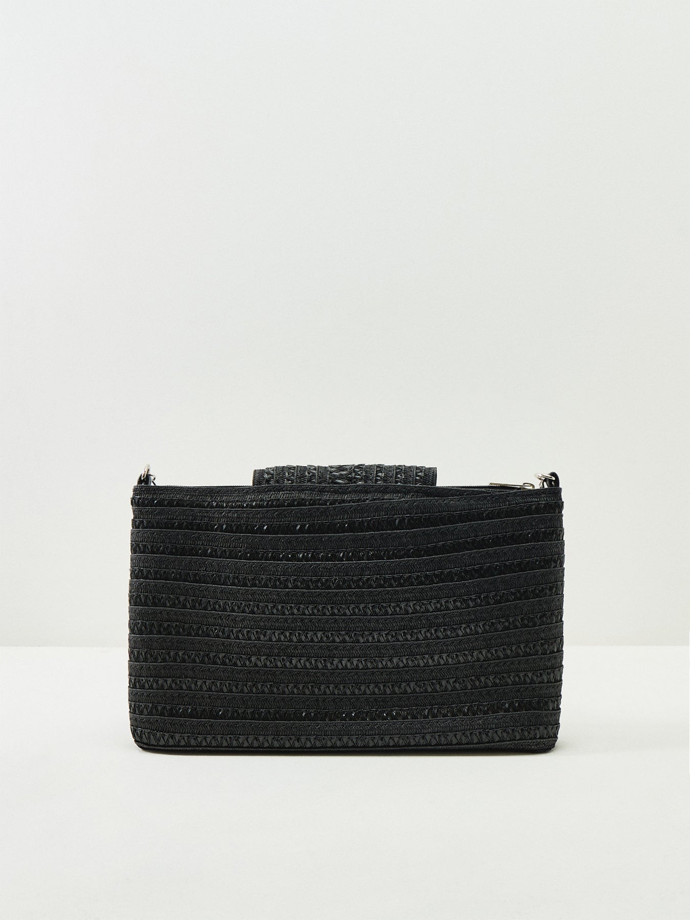 Straw Crossbody Flap Bag Black