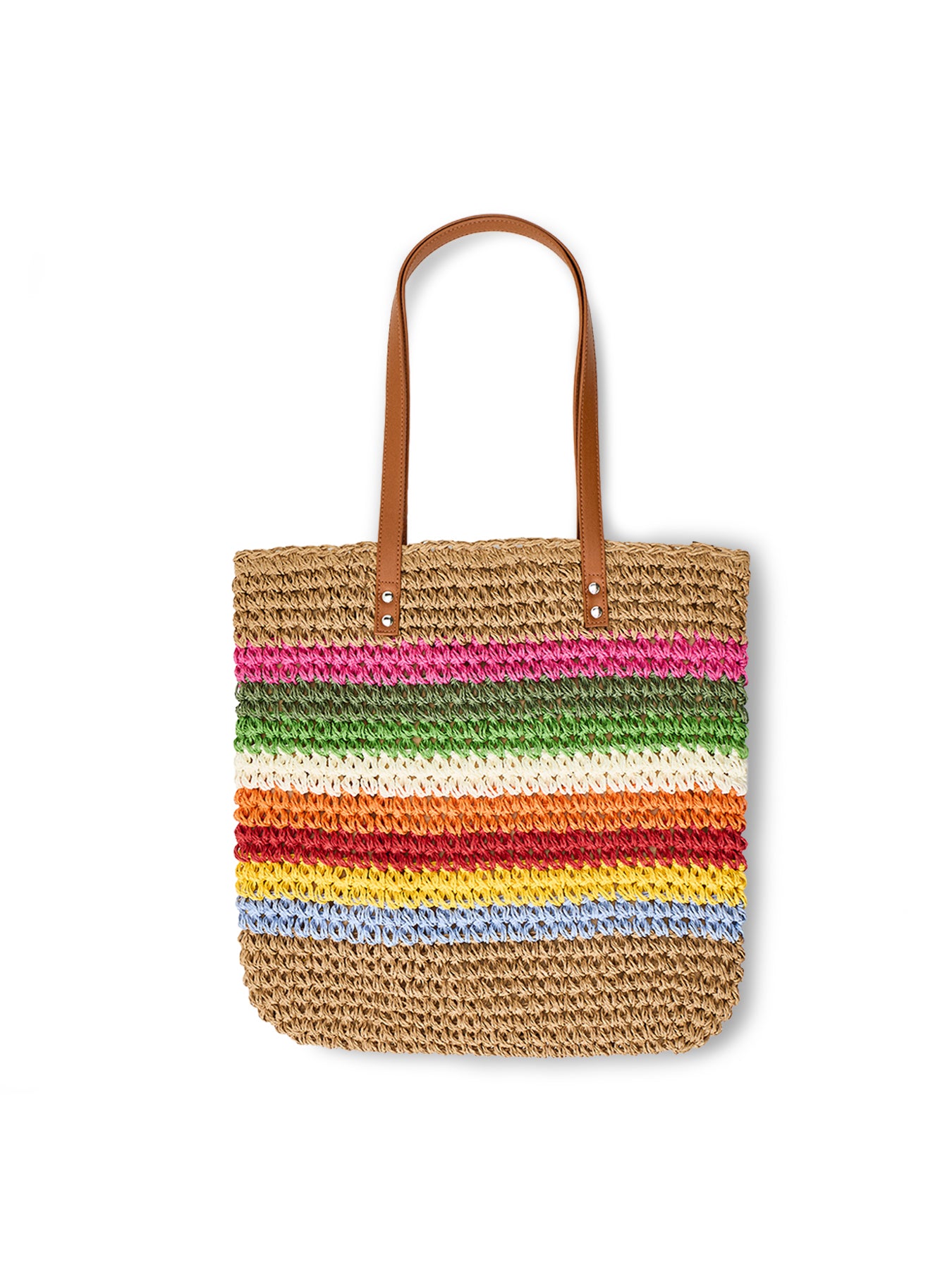 Pckiki Printed Straw Shopper Tote Bag Striped