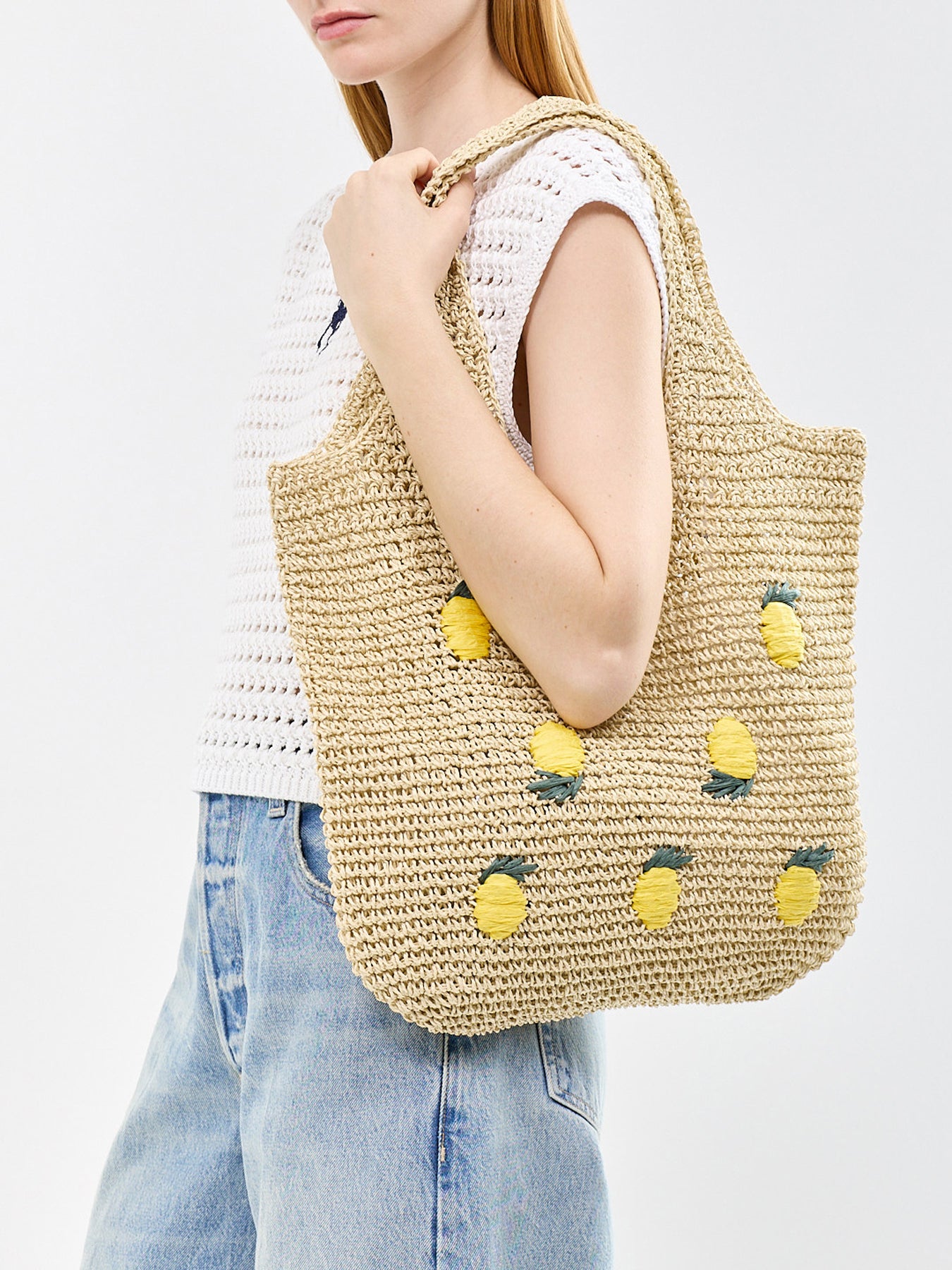 Pckelly Straw Shopper Tote Bag Beige