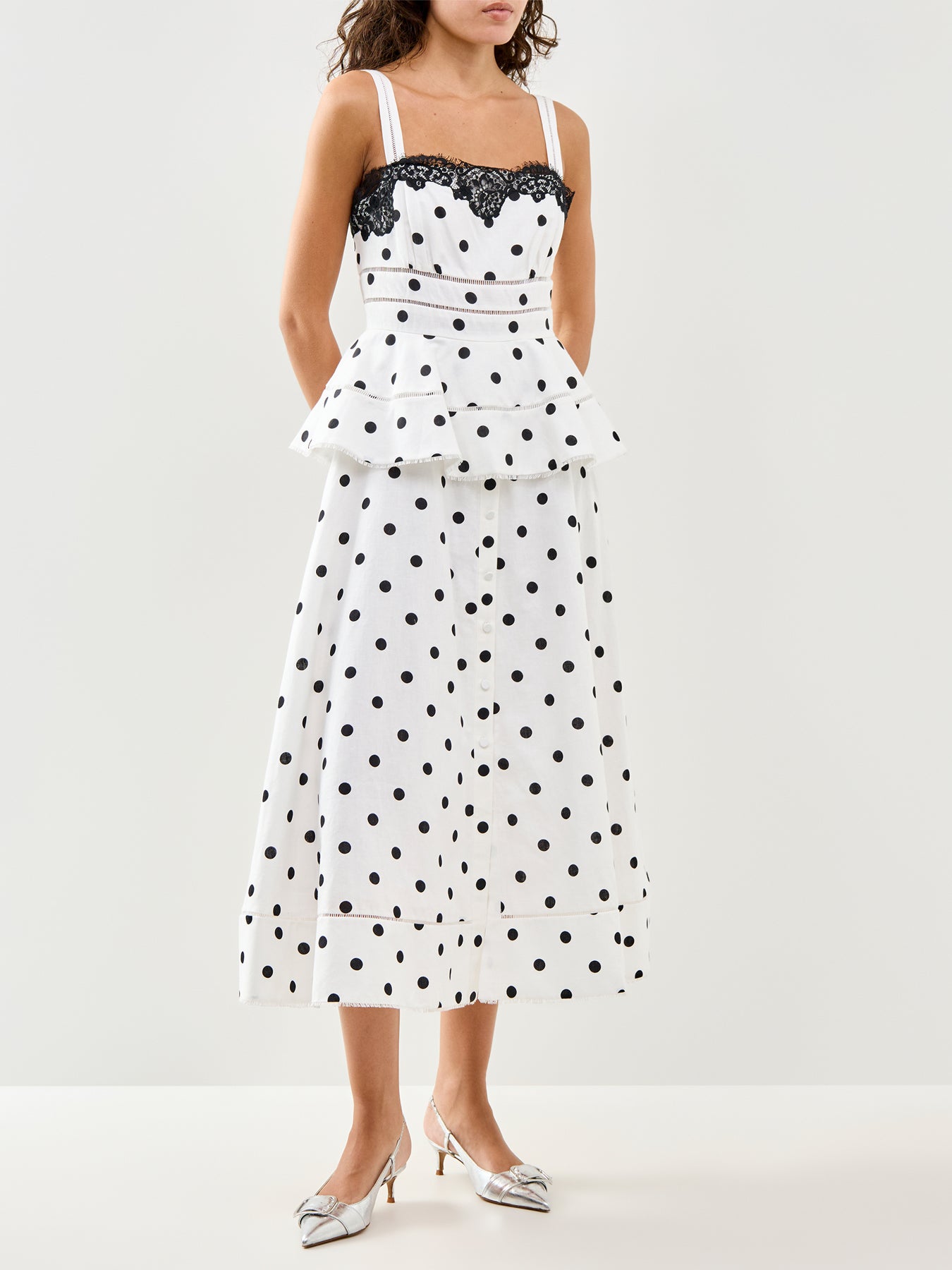 White Polka Dot Linen Midi Dress