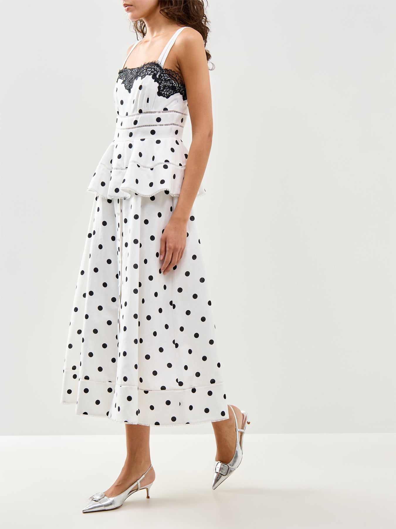 White Polka Dot Linen Midi Dress