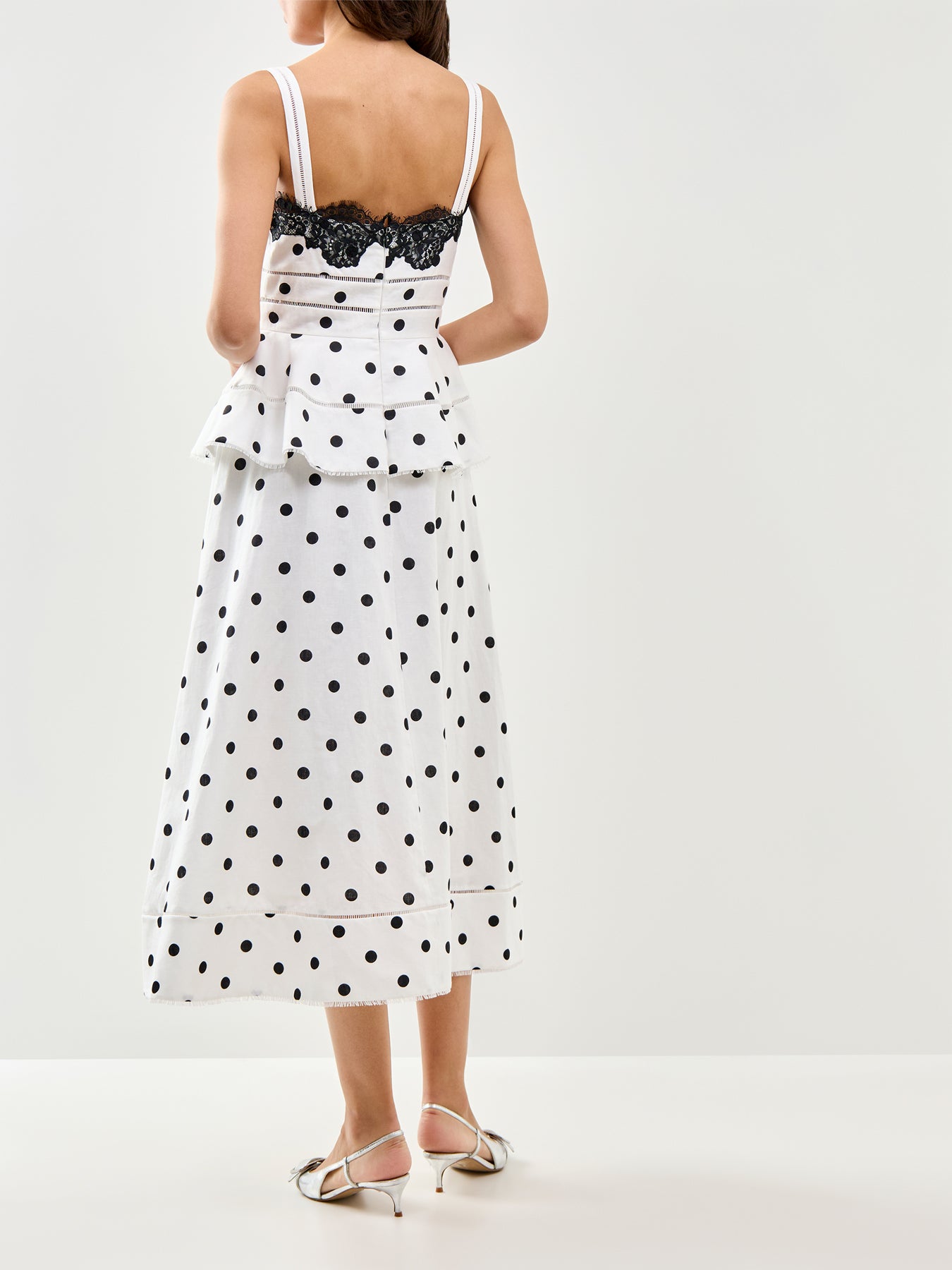 White Polka Dot Linen Midi Dress