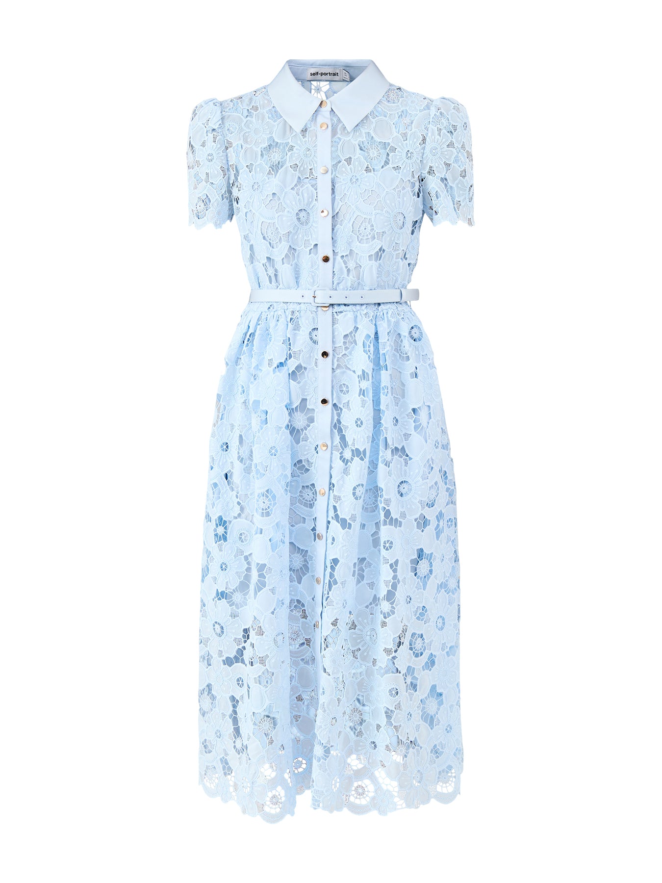 Lace Collared Midi Shirt Dress Blue
