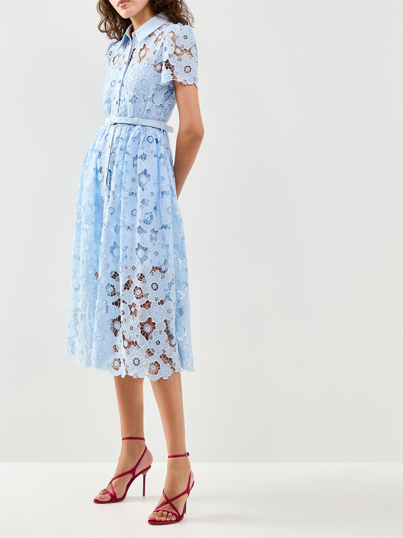 Lace Collared Midi Shirt Dress Blue