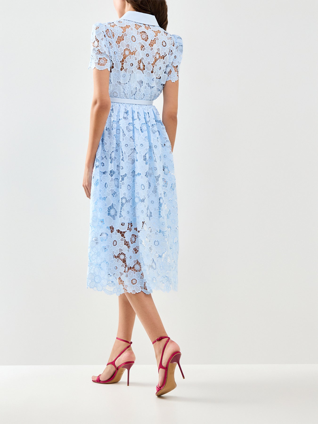 Lace Collared Midi Shirt Dress Blue